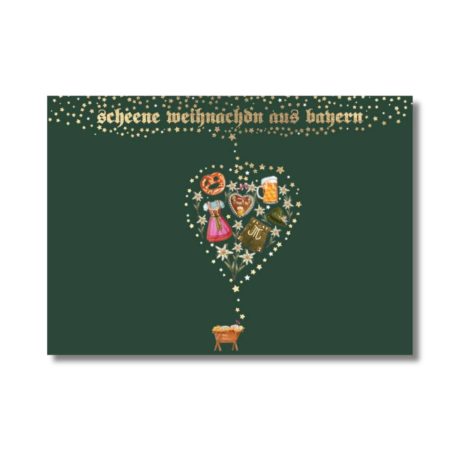 Glückwunschkarte "Scheene Weihnachdn aus Bayern"