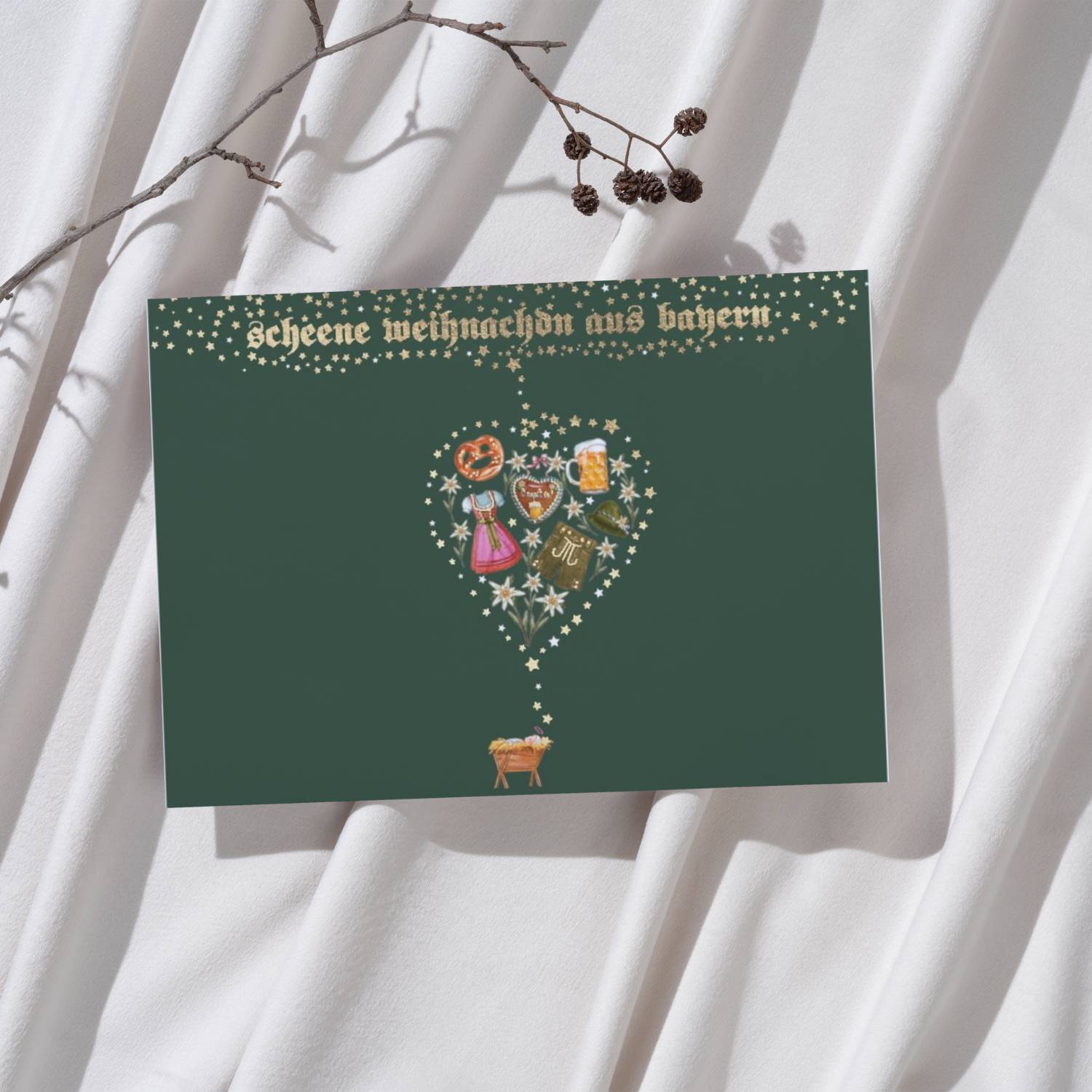 Glückwunschkarte "Scheene Weihnachdn aus Bayern"