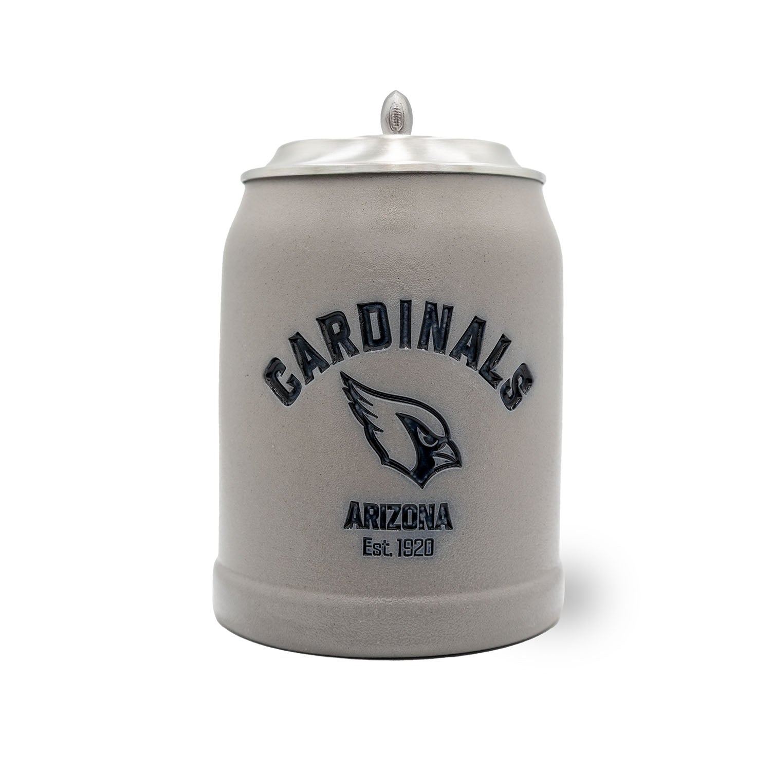 Traditioneller Bierkrug mit Arizona Cardinals NFL-Logo, optional graviertem Zinndeckel, aus Steinzeug, 0,5 l.