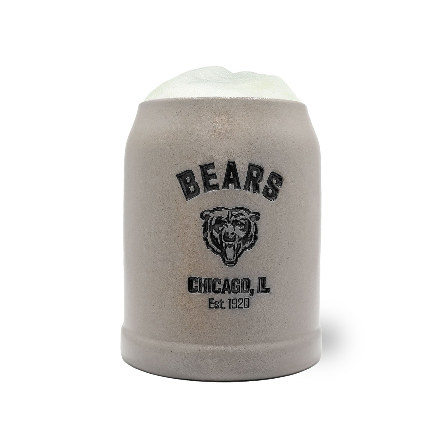 Steinkrug mit Chicago Bears Logo, detailreichem Relief und Zinndeckel, optional personalisierbar, 0,5 l.