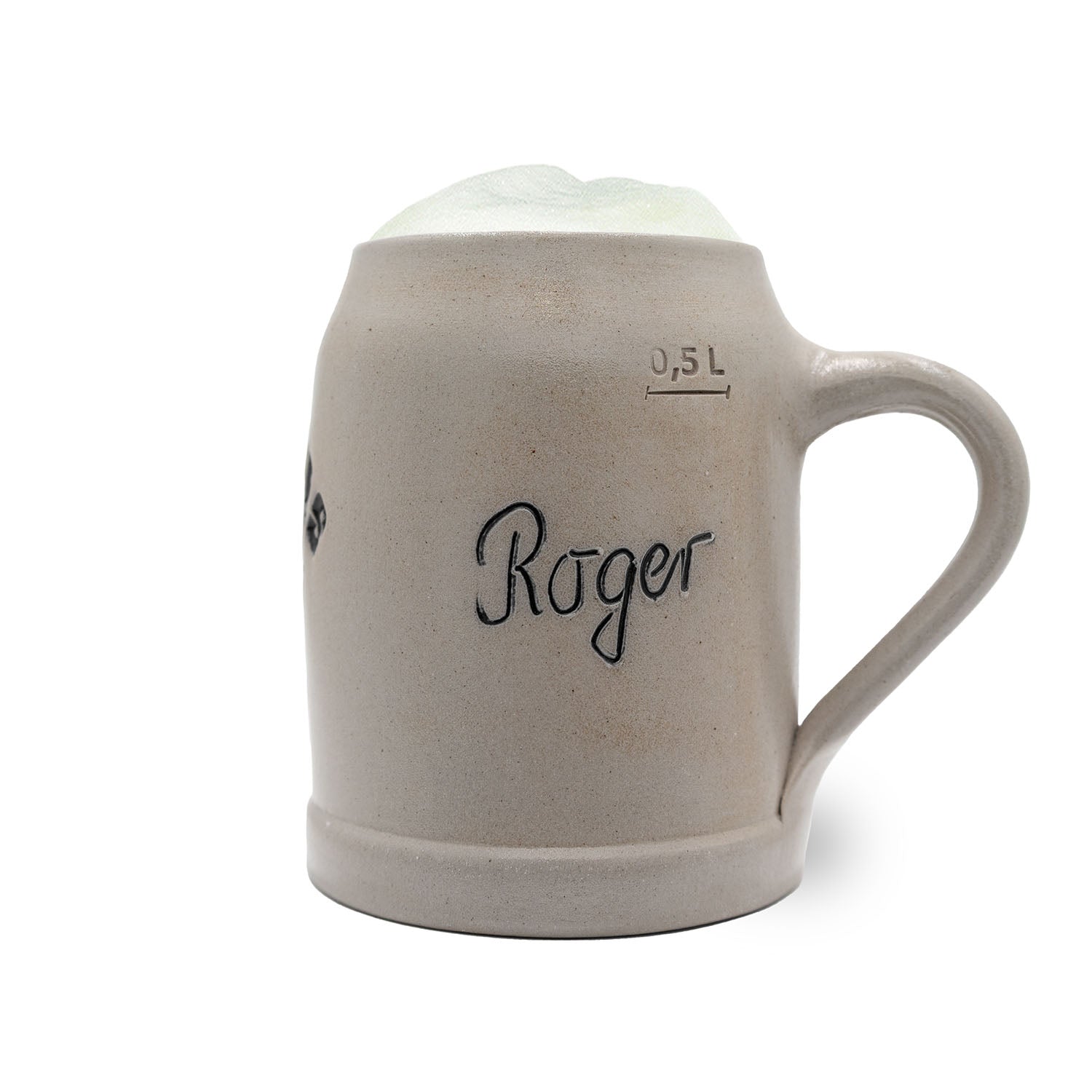 Halb-Liter-Bierkrug aus Steinzeug mit Carolina Panthers-Logo und optionaler Gravur, gefertigt in Deutschland.