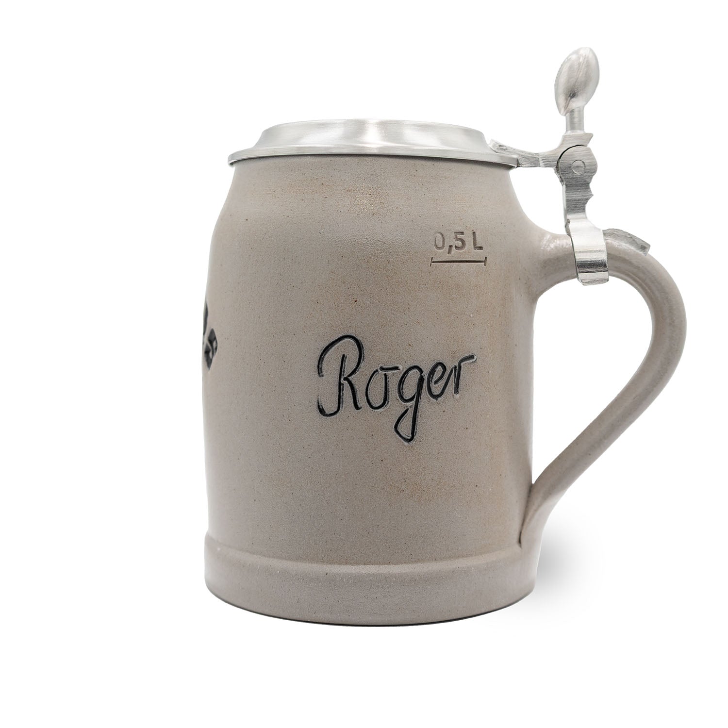 Handgefertigter NFL Bierkrug mit Carolina Panthers Logo und individuellem Zinndeckel aus Stein, 0,5 Liter.