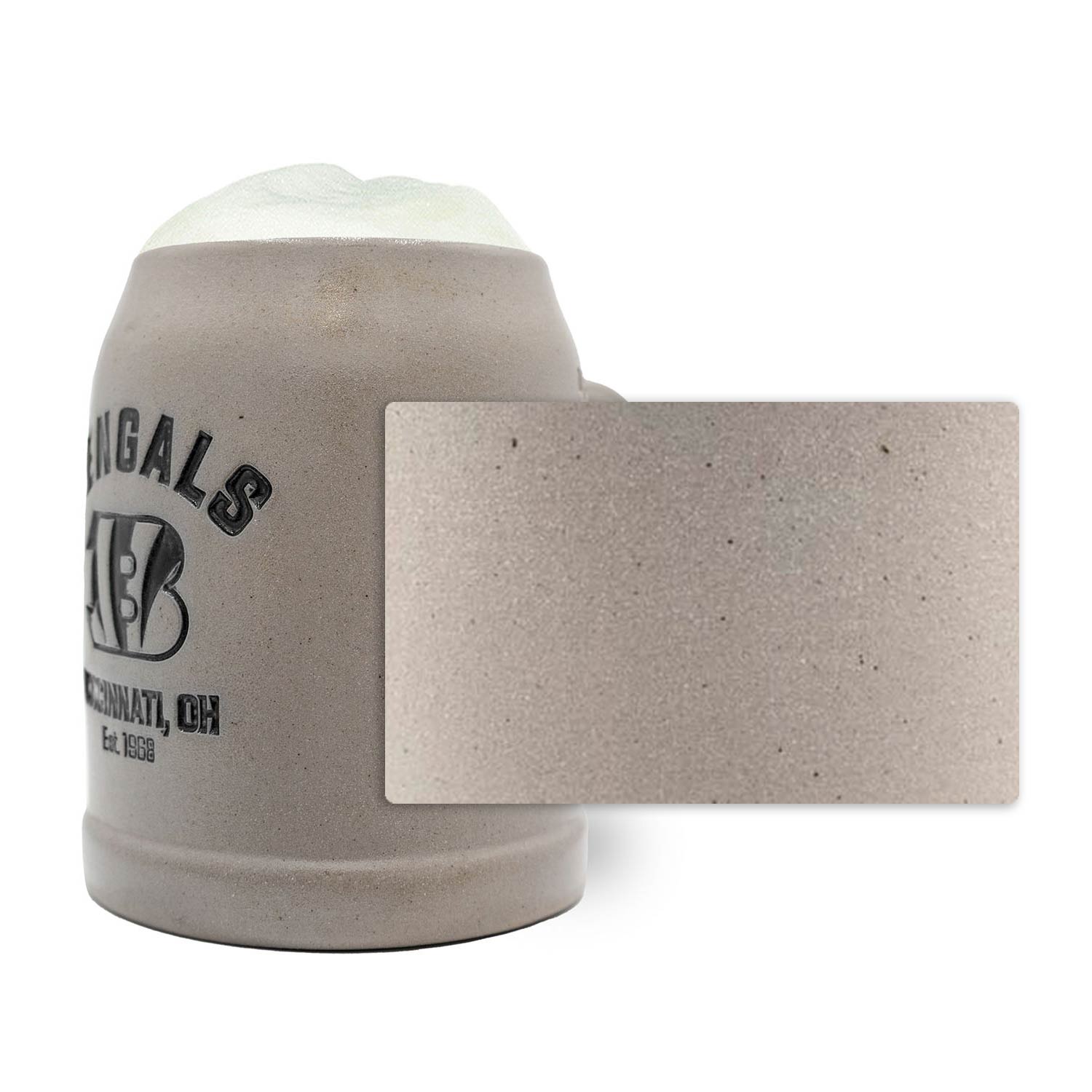 Steinkrug mit Cincinnati Bengals Logo, Henkel und Zinndeckel, optionale Gravur, Fassungsvermögen 0,5 Liter.