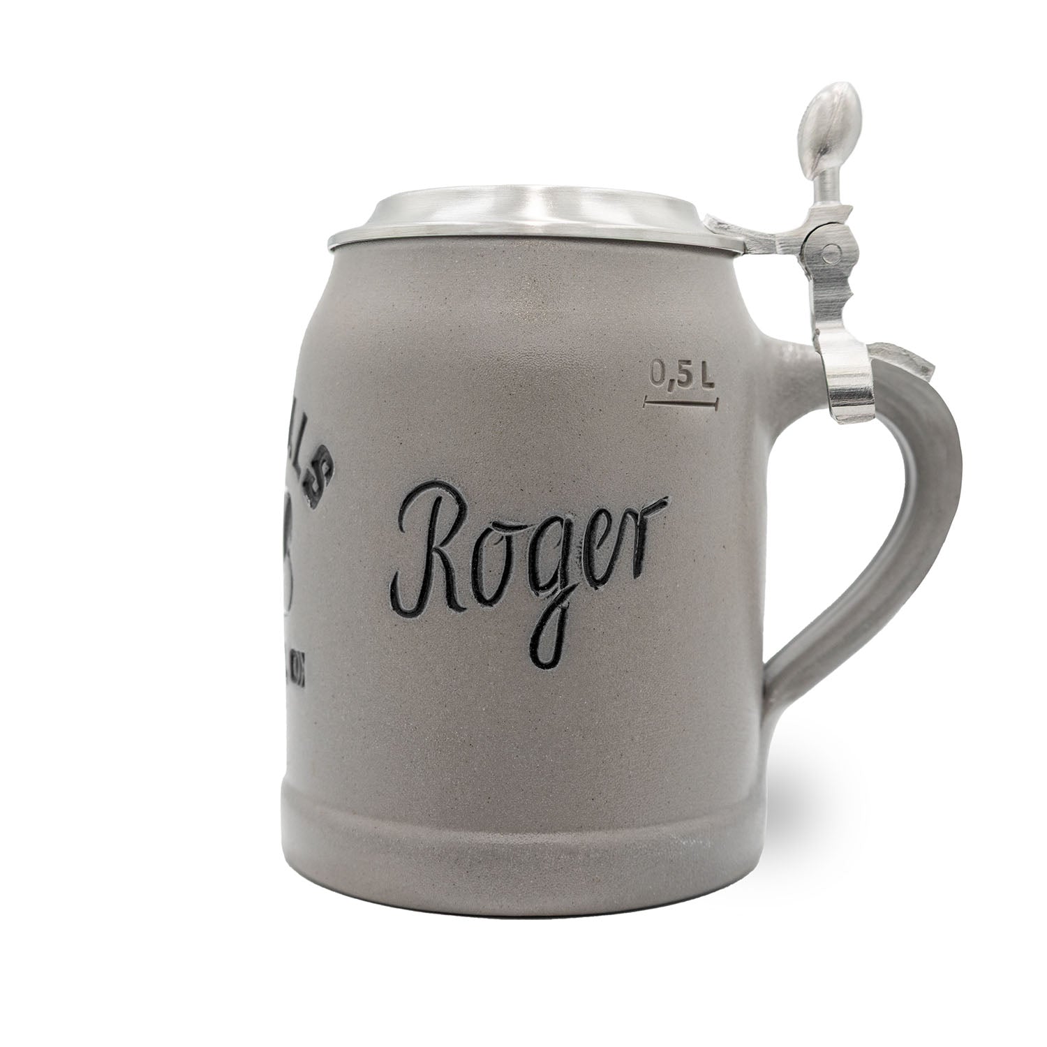 Halbseidliger Steinkrug mit Cincinnati Bengals Logo, Zinndeckel und personalisierbarer Gravur, 0,5 L.