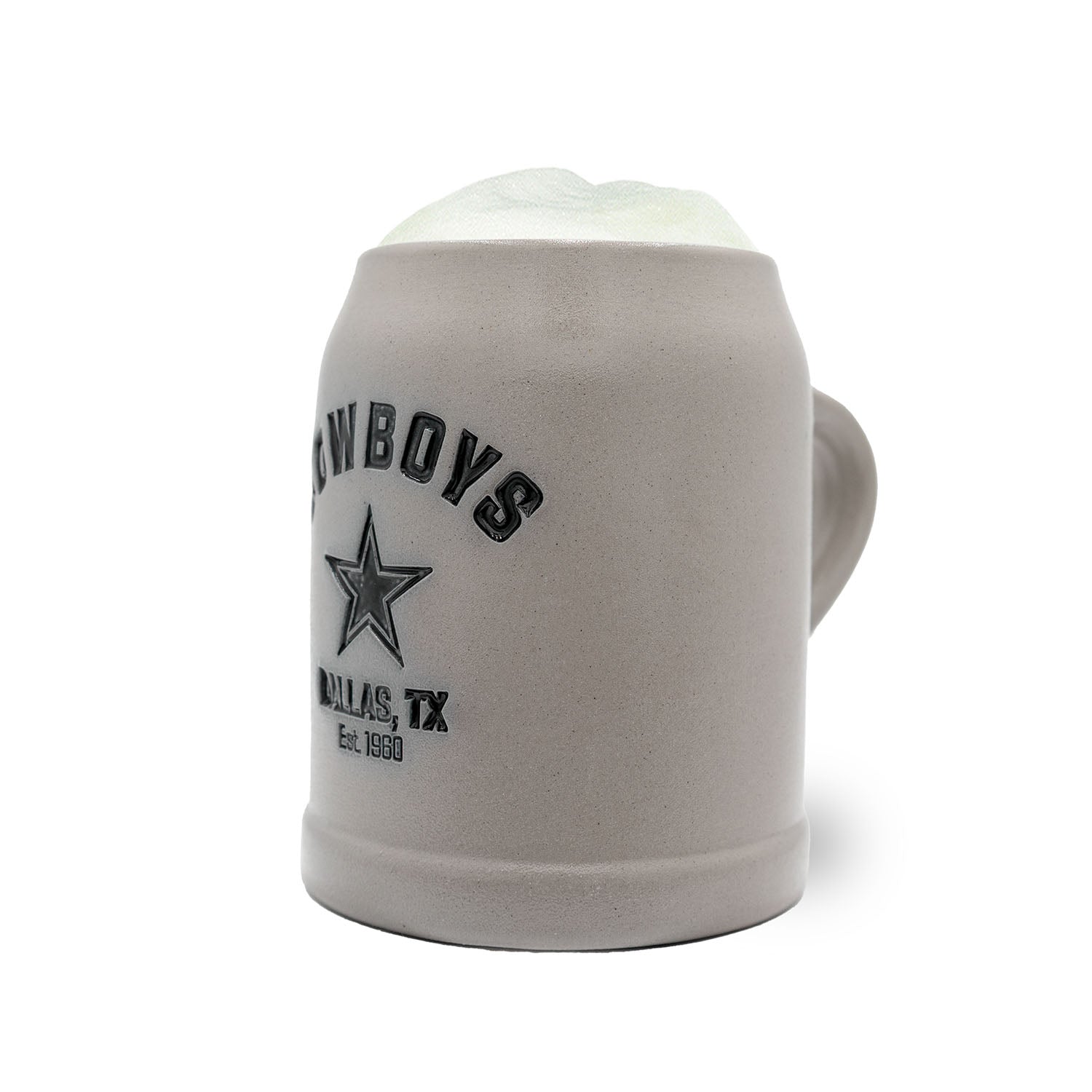 Hochwertiger Steinkrug mit Dallas-Cowboys-Logo, Zinndeckel, Gravurfeld; handgefertigt, 0,5 Liter.