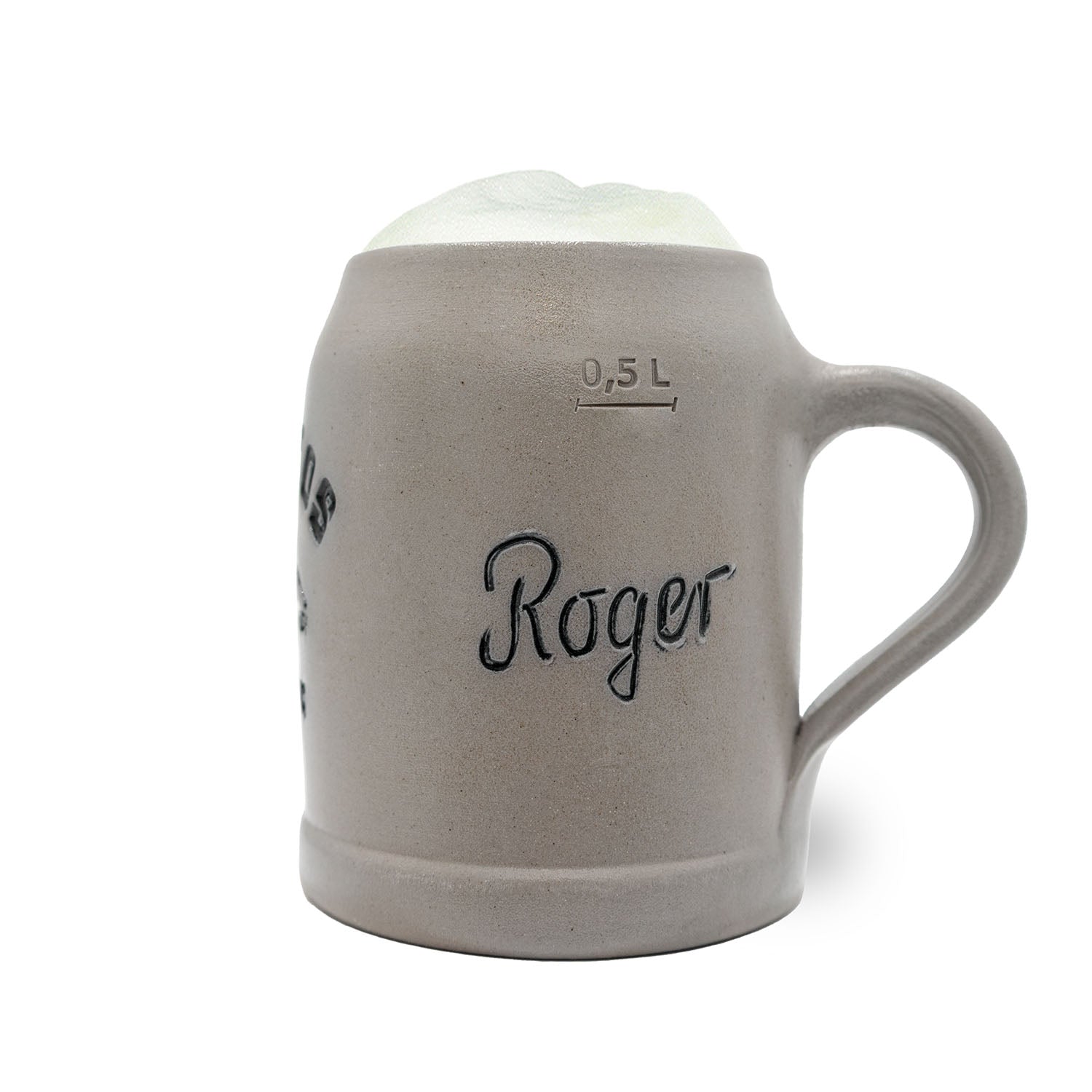 Hochwertiger Steinkrug mit Denver Broncos Logo, strukturierter Oberfläche und optional gravierbarem Zinndeckel, 0,5 l.