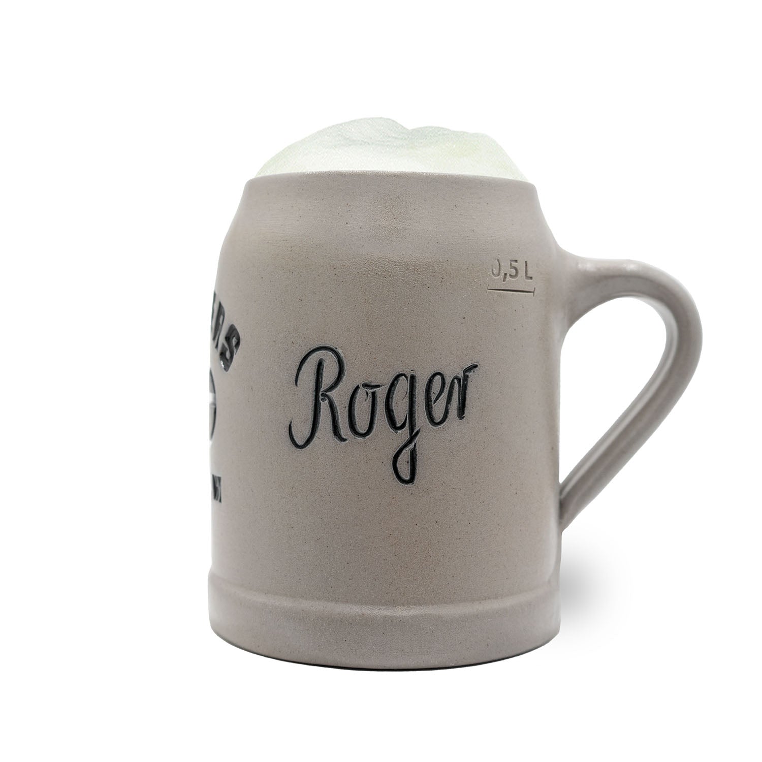 Steinkrug mit Green Bay Packers Logo, individuell gravierbar, mit Zinndeckel, in Deutschland handgefertigt, 0,5 L.