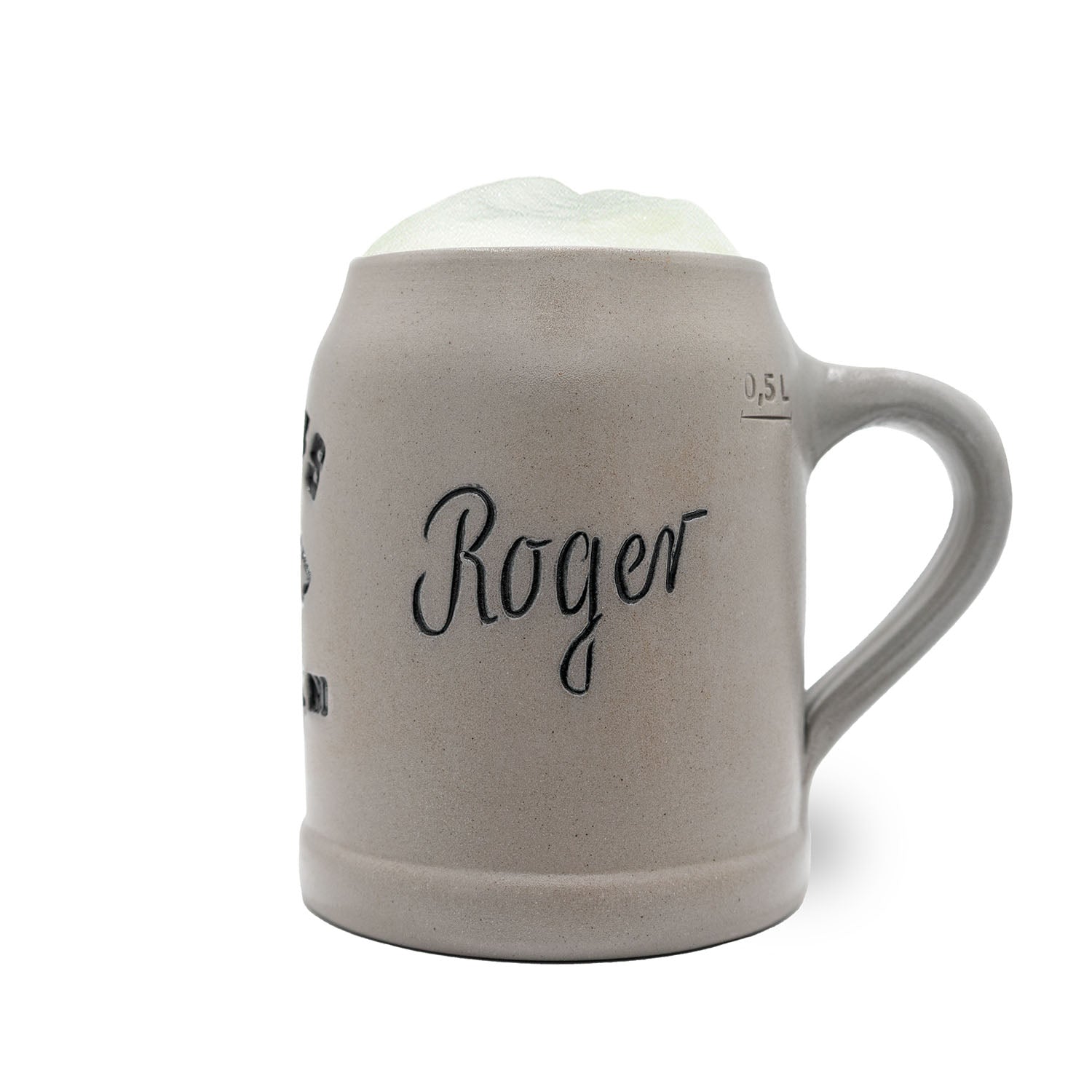 Hellgrauer Steinkrug mit Houston Texans Logo, robuste Form, Zinndeckel optional, gravierbar, 0,5 L Inhalt.