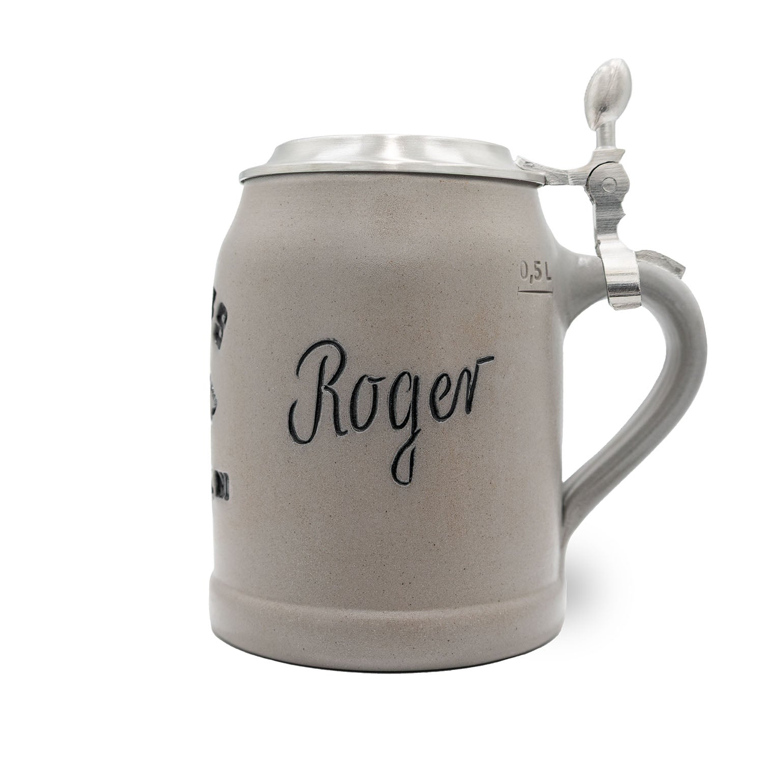 Traditioneller Steinkrug mit graviertem Houston Texans Logo, Zinndeckel und Personalisierung, 0,5 Liter.