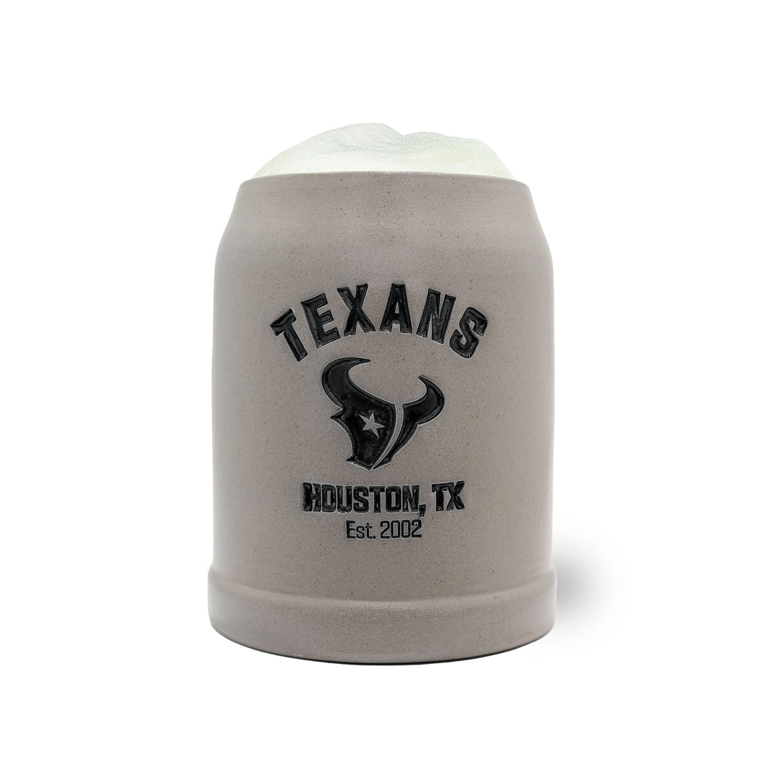 Steinbierkrug mit Houston-Texans-Logo, großer Henkel, optional personalisierbar, gefertigt aus Keramik, 0,5 l.