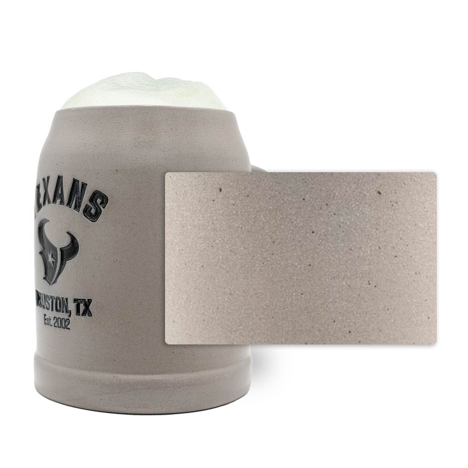 Steinkrug mit graviertem Houston Texans Logo, optional personalisierbar, Henkel, Zinndeckel, 0,5 L Fassungsvermögen.