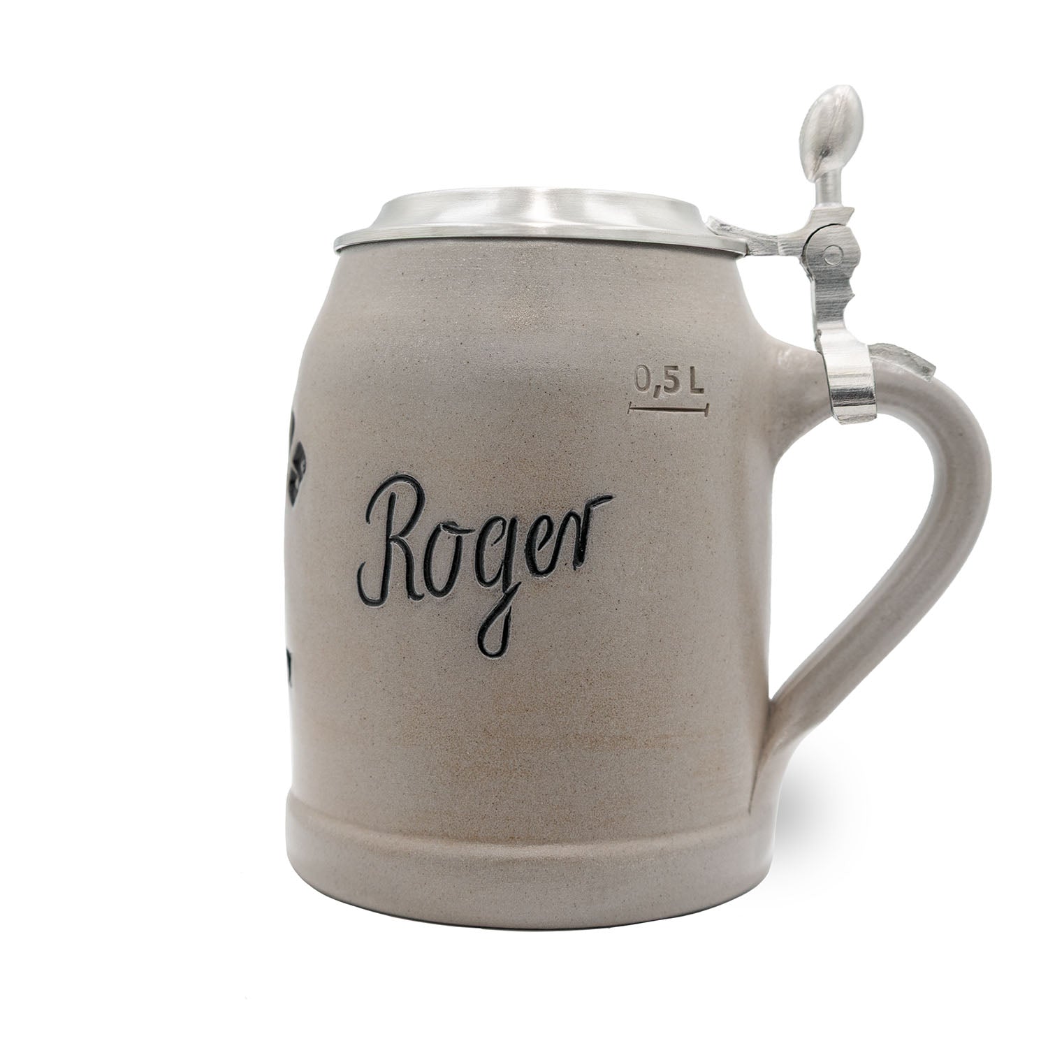 Steinkrug mit Las Vegas Raiders Logo, Zinndeckel und gravierbarer Fläche; handgefertigt; 0,5 Liter; personalisierbar