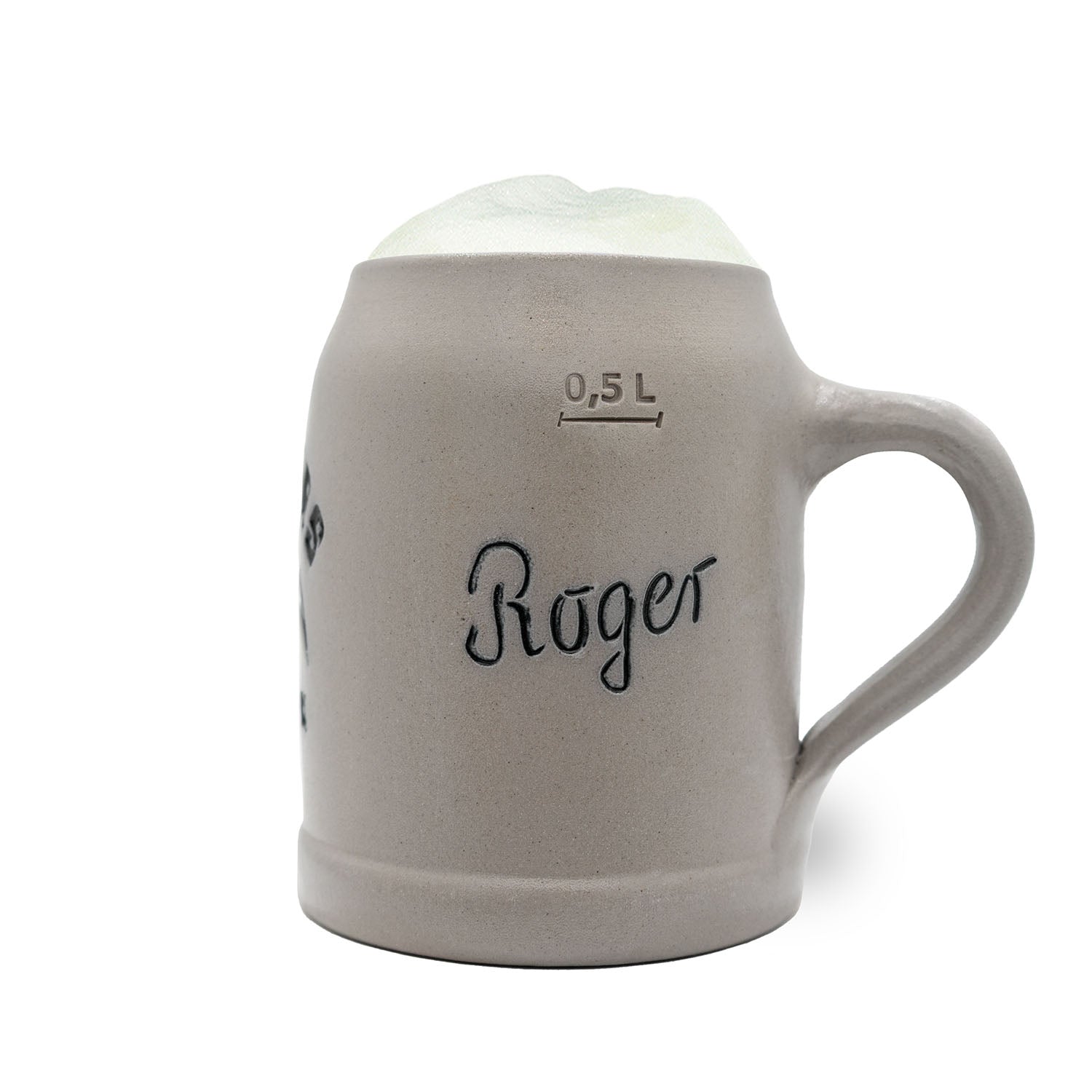 Traditioneller Bierkrug aus Steingut mit Los Angeles Chargers Logo, Gravurfeld und optionalem Zinndeckel. 0,5 L.