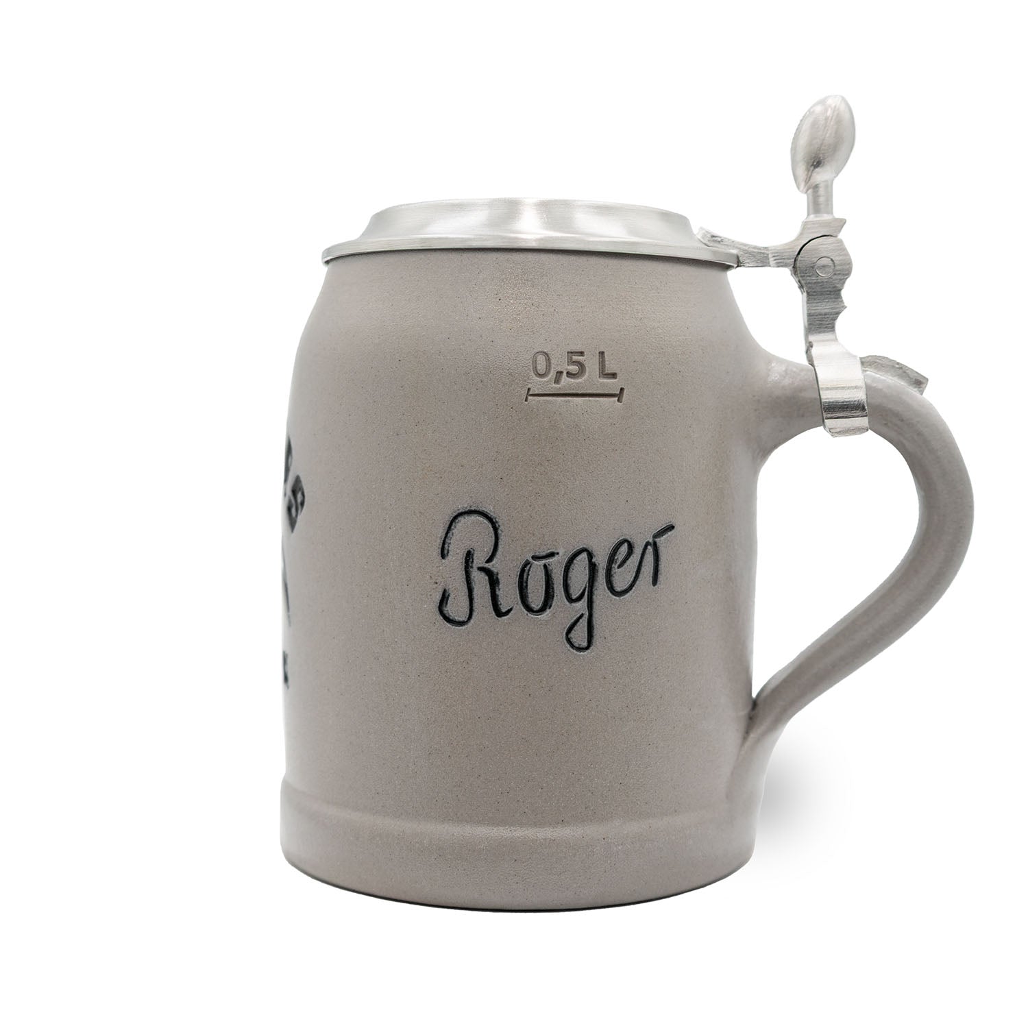 Handgefertigter Steinkrug mit Los Angeles Chargers Logo, Zinndeckel und optionaler Namensgravur, 0,5 l.