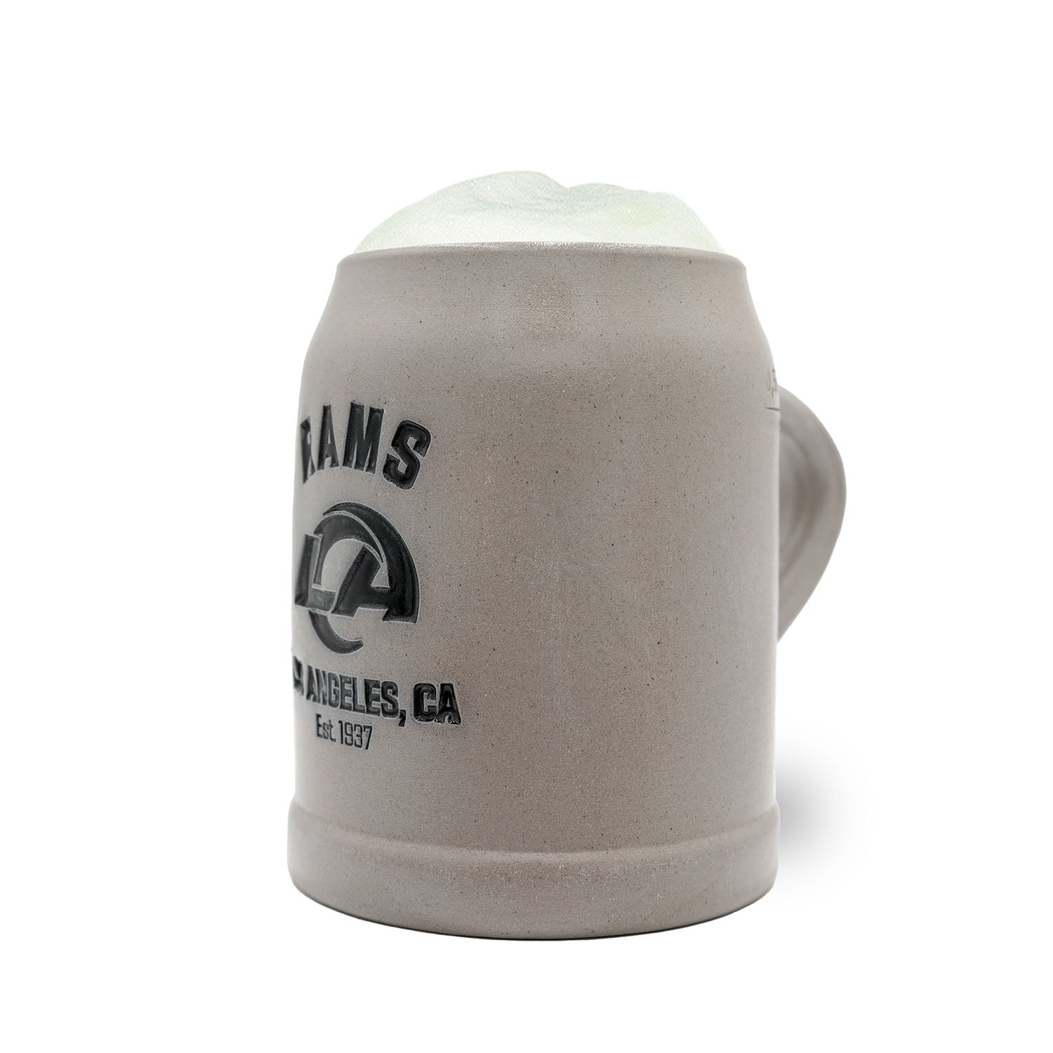 Hochwertiger NFL Bierkrug "Los Angeles Rams" aus Stein, mit Wappen-Relief und optionalem Zinndeckel, 0,5 l.