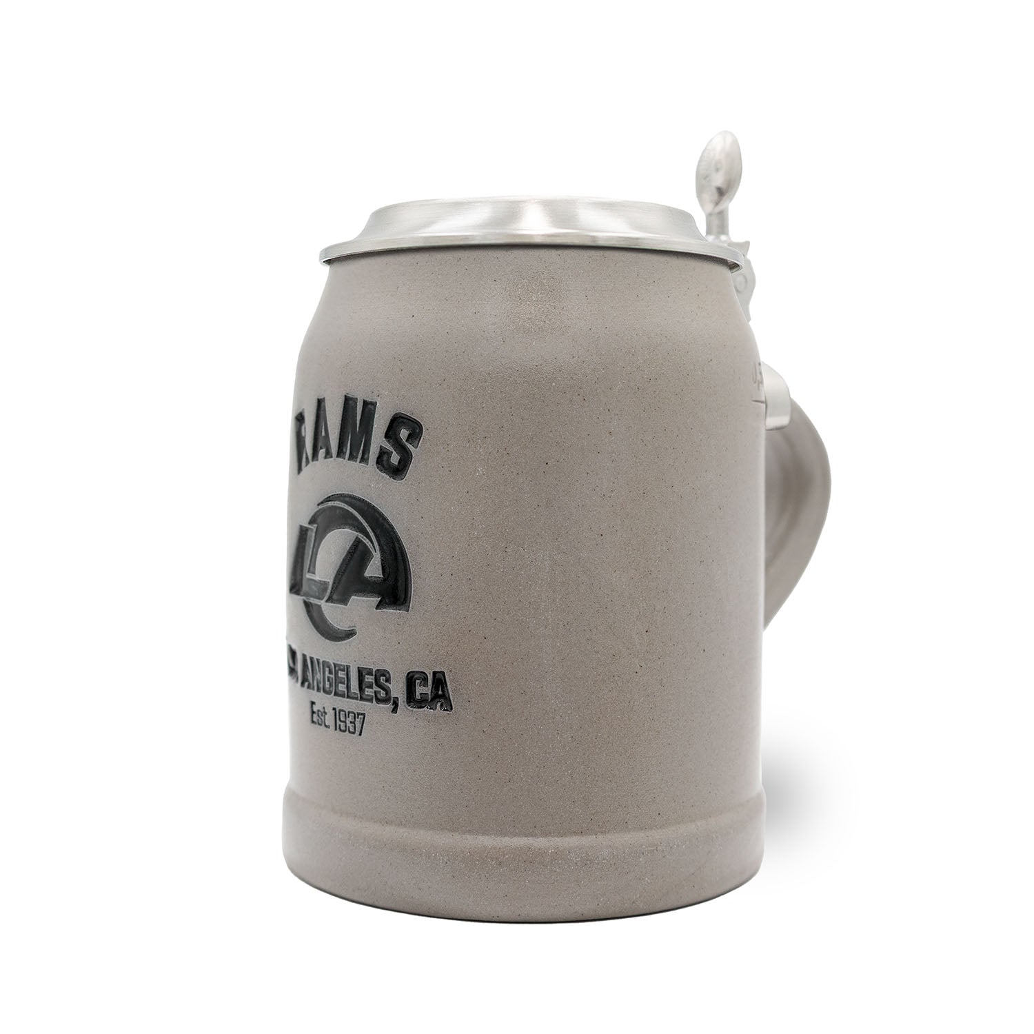 Traditioneller NFL-Bierkrug „Los Angeles Rams“ aus Steingut mit Logo, Zinndeckel und optionaler Gravur, 0,5 l.
