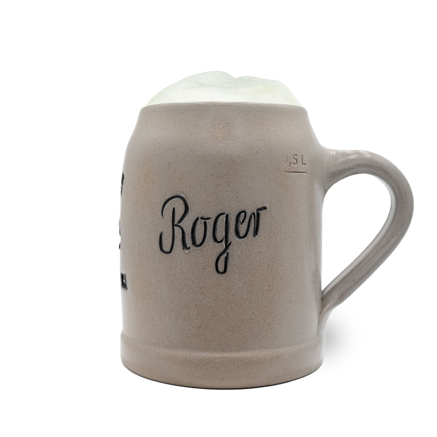 Steinkrug mit Los Angeles Rams Logo, geprägtem Zinndeckel und Gravurfläche, 0,5 l, traditionelle Form.