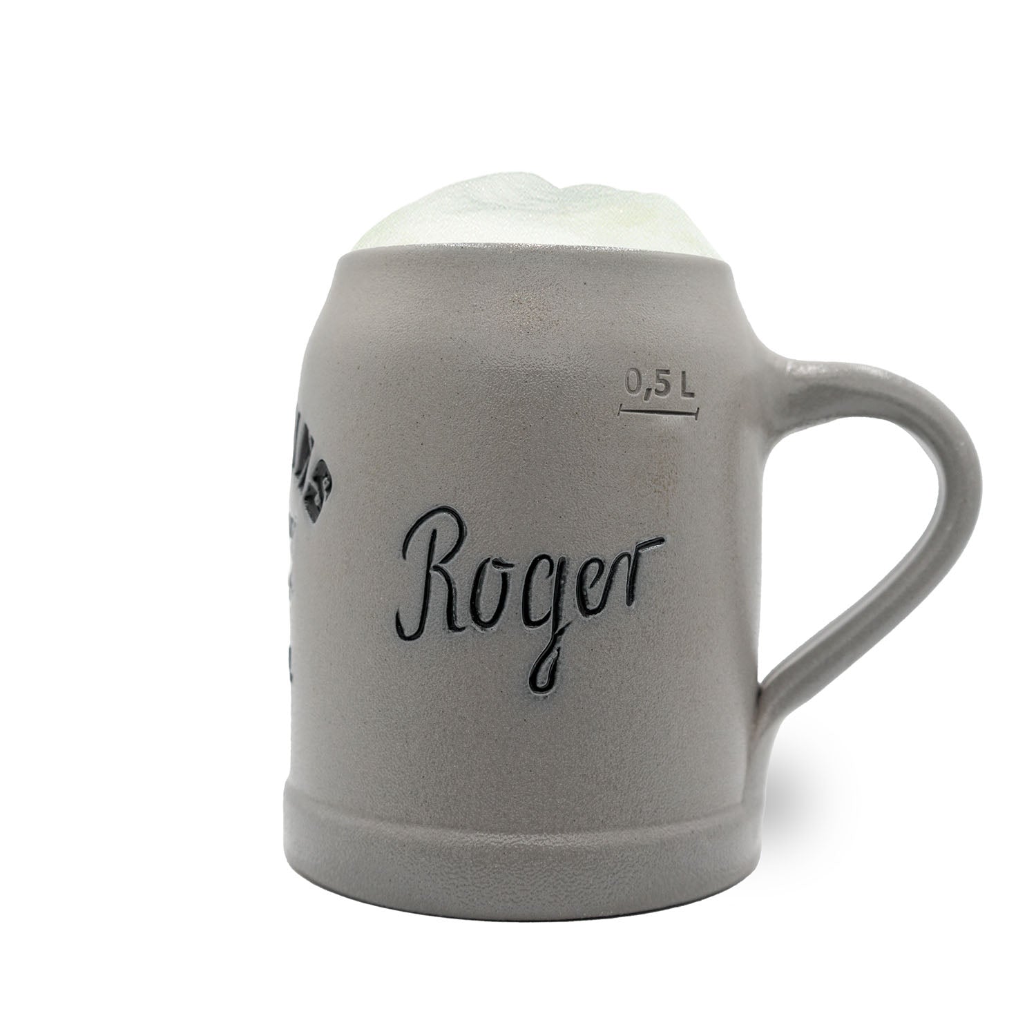 Traditioneller Bierkrug mit graviertem Miami Dolphins Logo, optionaler Zinndeckel, Steingut, 0,5 L, personalisierbar.