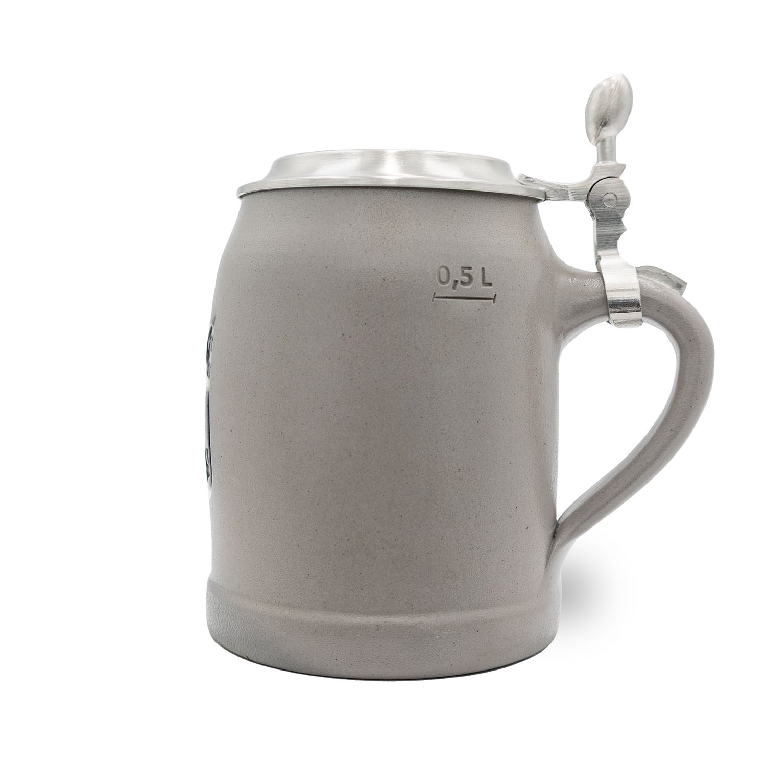 Steinkrug mit NFL Shield Logo, Zinn-Deckel mit Gravurfläche, traditionell gefertigt in Deutschland, 0,5 Liter.