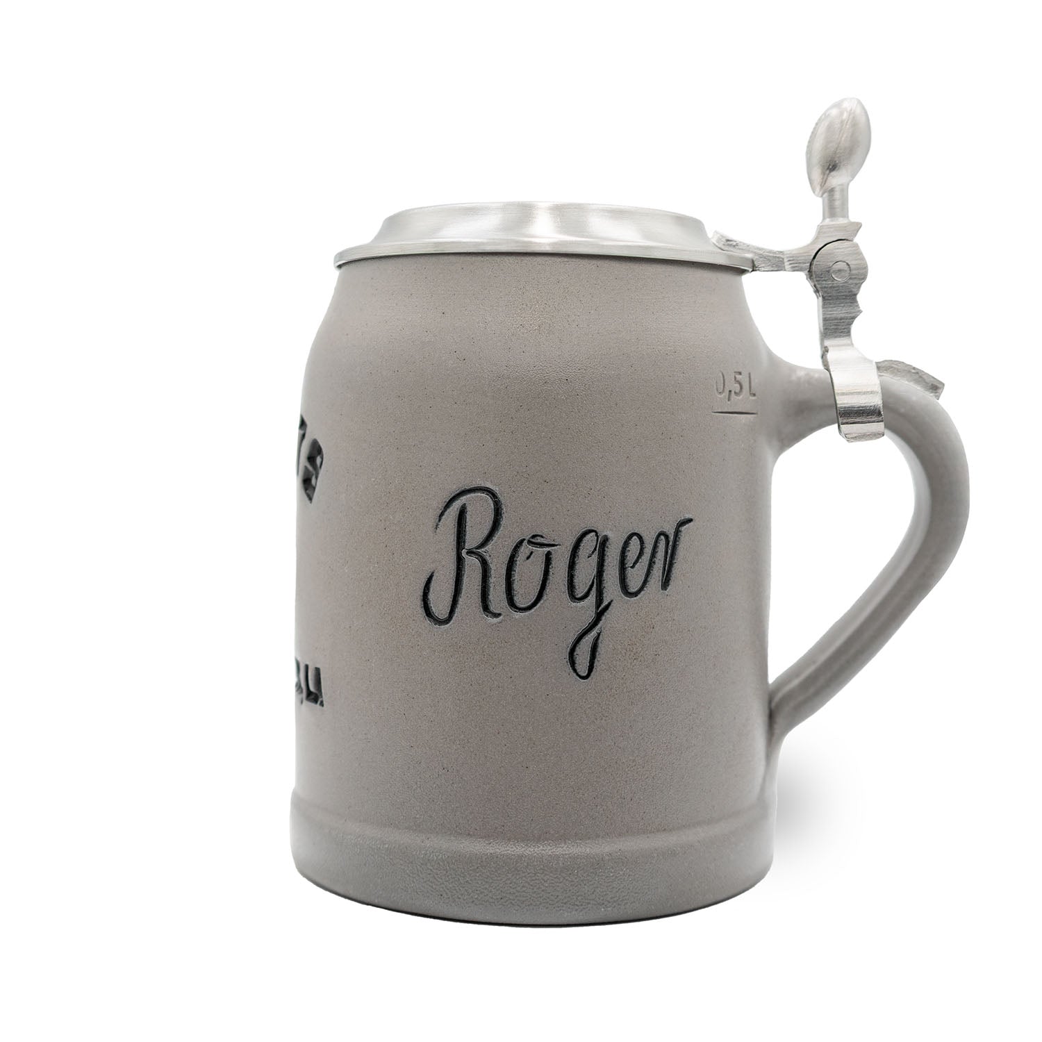 Traditioneller Steinkrug mit New Orleans Saints Logo, Zinndeckel und optionaler Gravur, Fassungsvermögen 0,5 L.