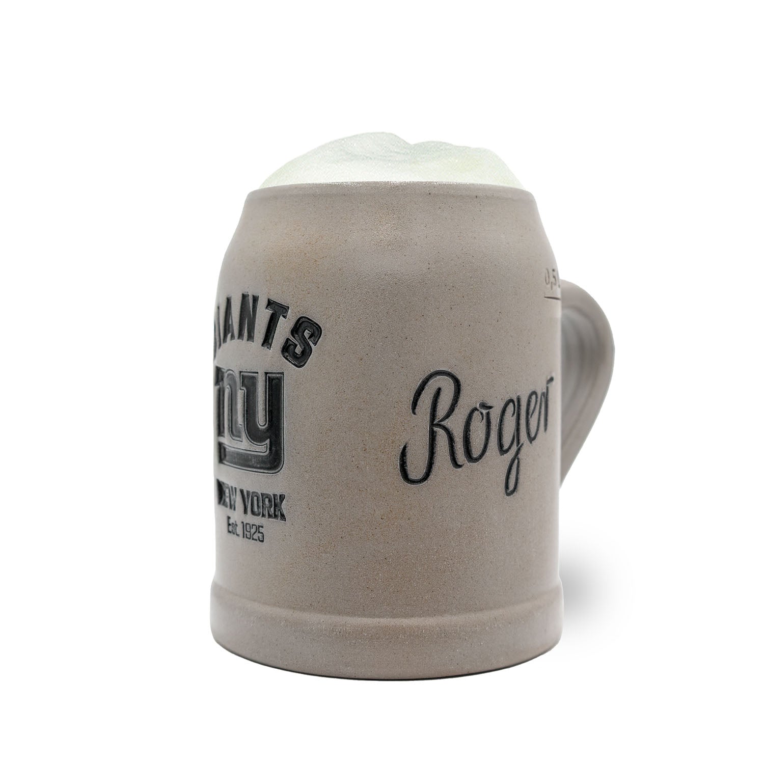 Personalisierbarer Bierkrug mit New York Giants Logo, Zinndeckel optional, aus Steinzeug, in klassischer Form, 0,5 l.