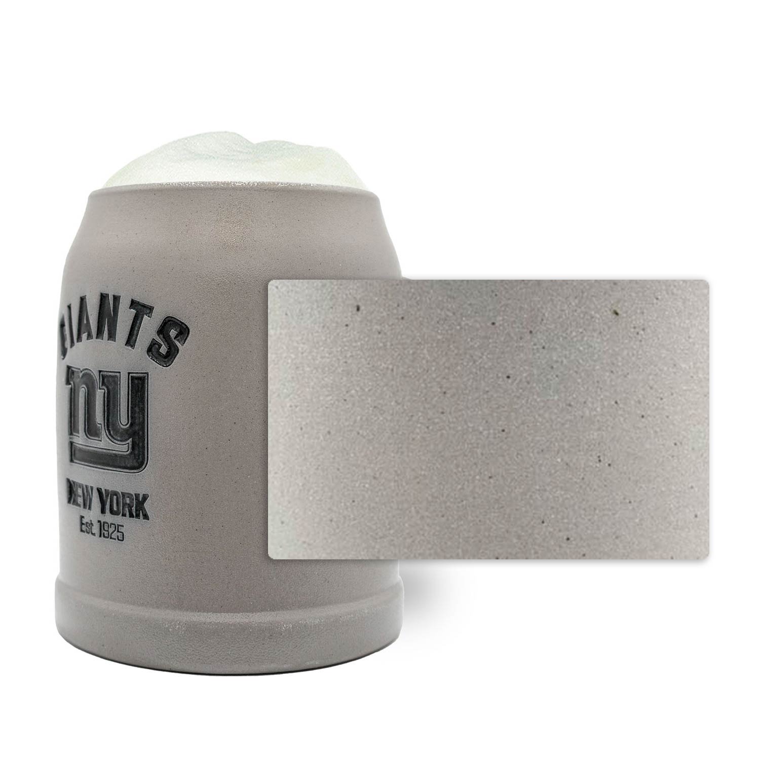 Steinkrug mit New York Giants Logo, optional personalisierbar mit Gravur, gefertigt aus Keramik, 0,5 l.