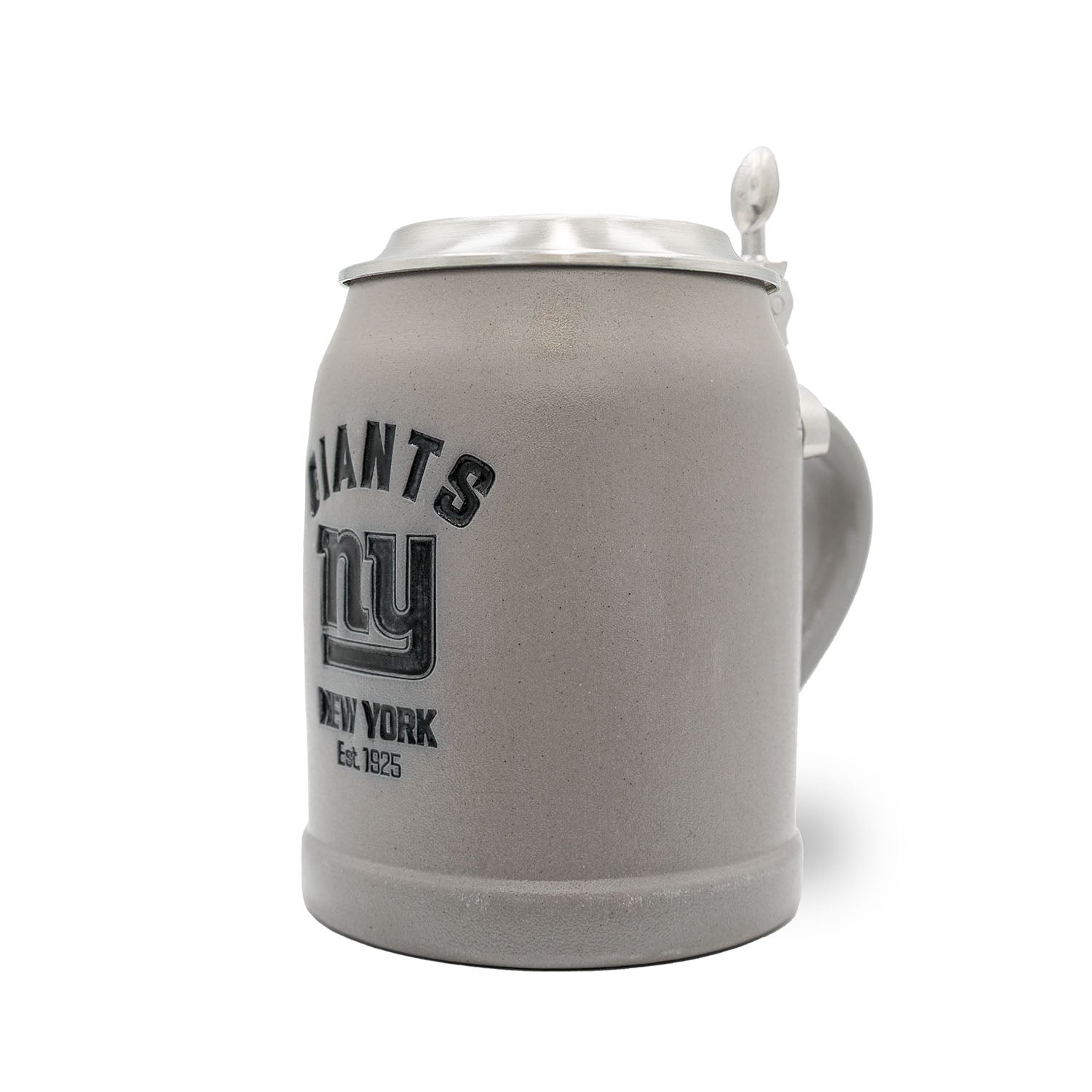 Steinbierkrug mit New York Giants Logo, Zinndeckel mit Gravurfläche, handgefertigt, 0,5 l, aus Keramik.