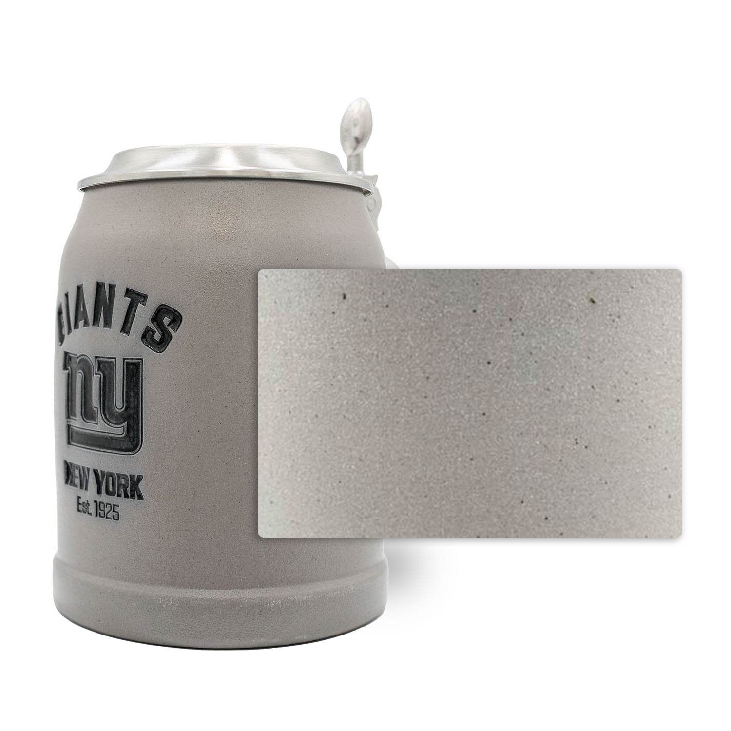 Traditioneller Bierkrug mit „New York Giants“-Logo, gravierbarem Zinndeckel und Henkel aus Steinzeug, 0,5 Liter.