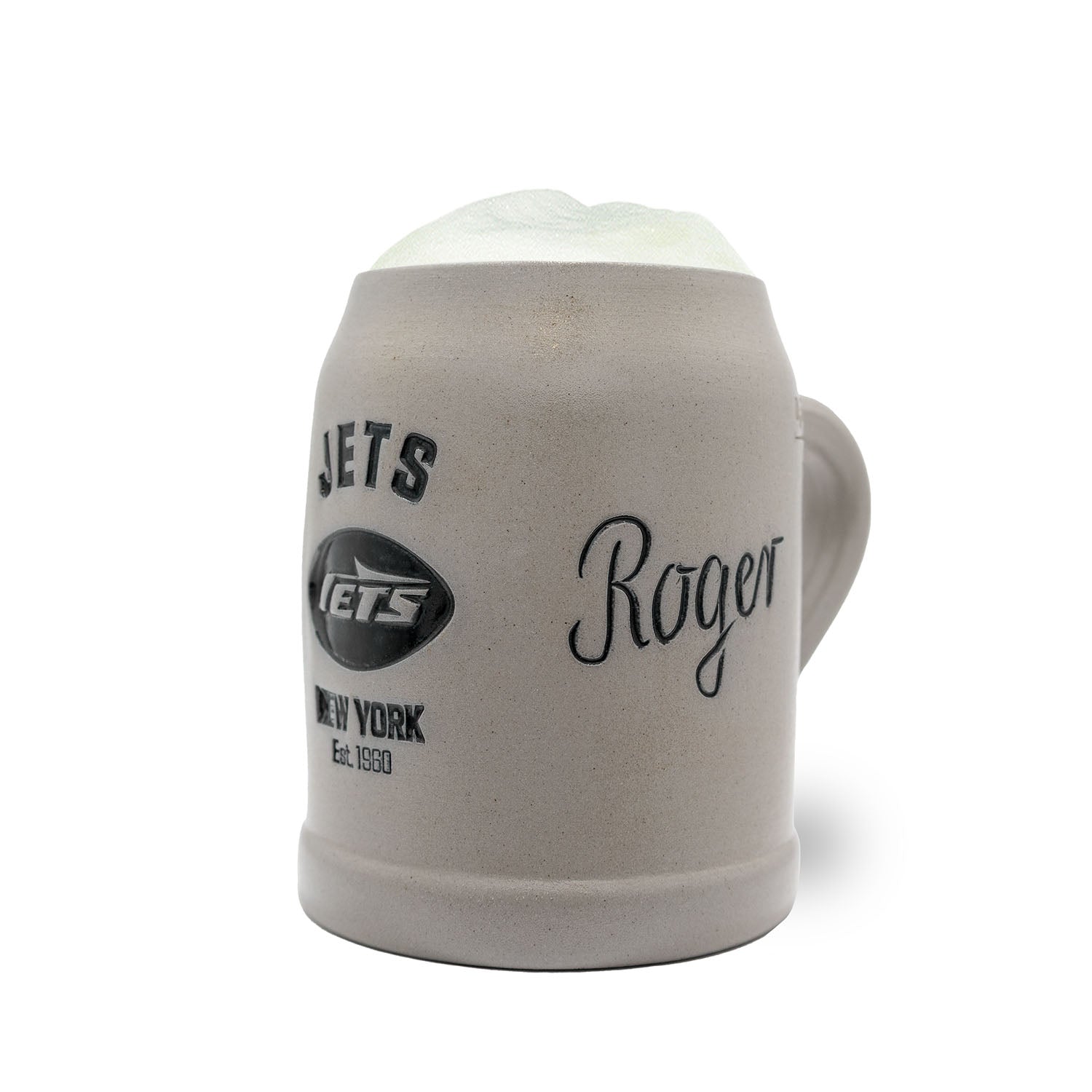 Hochwertiger Steinkrug mit „New York Jets“-Logo, optional personalisierbar, in traditioneller Form, 0,5 l.