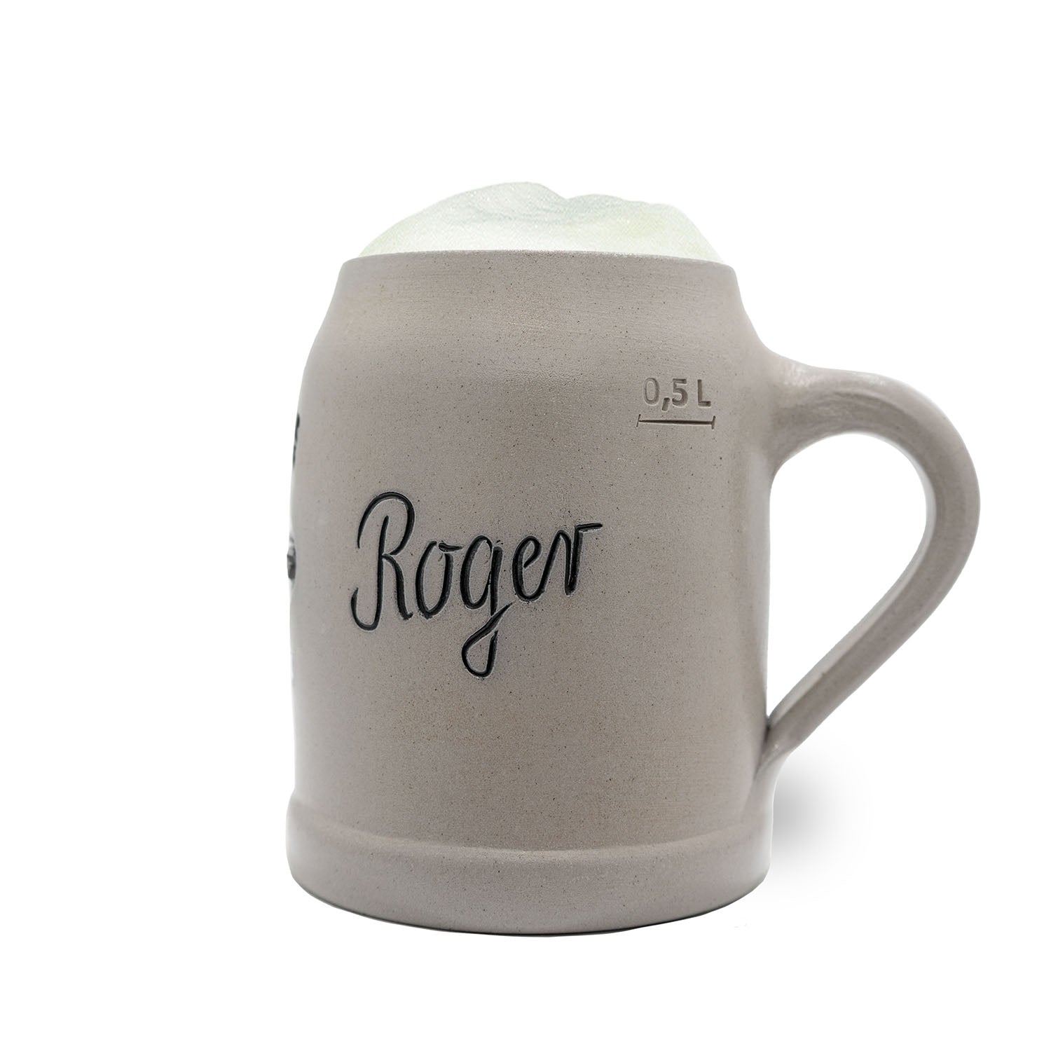 Halbglasierter Steinkrug mit New York Jets Logo, optionalem Zinndeckel und Gravur, Fassungsvermögen 0,5 Liter.