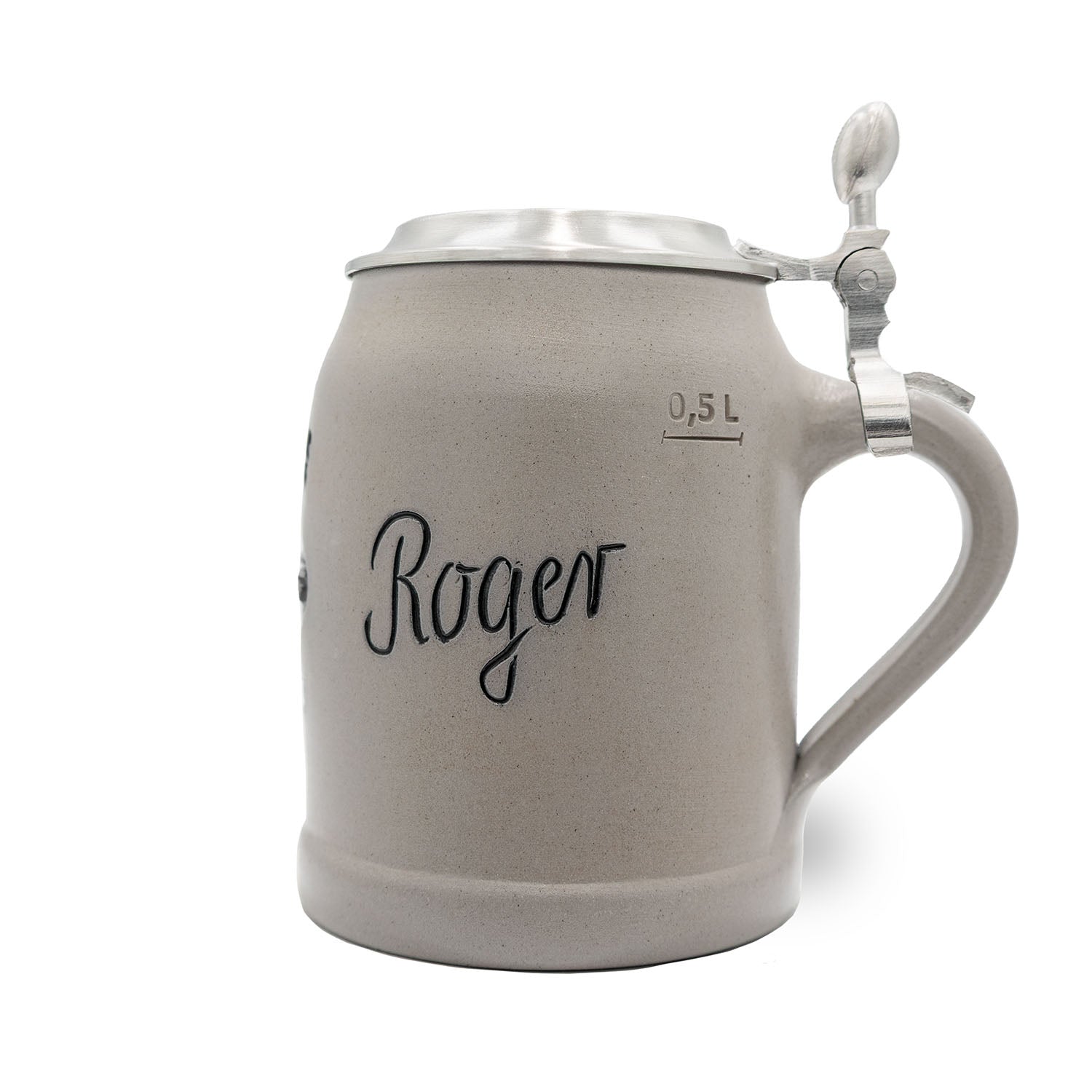 Traditioneller Steinkrug mit New York Jets Logo, strukturierter Oberfläche und optional graviertem Zinndeckel, 0,5 l.