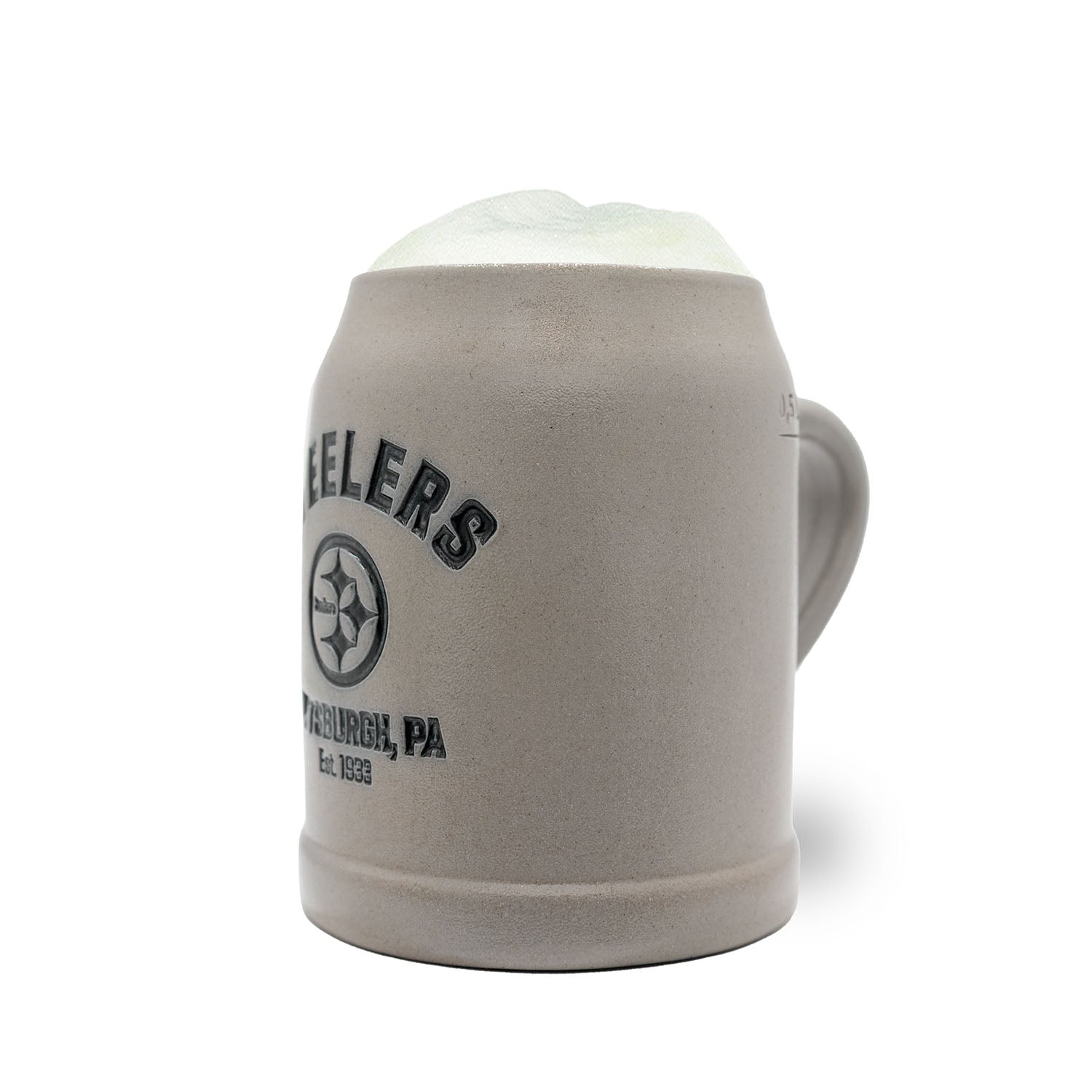 Traditioneller Bierkrug mit Pittsburgh Steelers Logo, wählbarer Gravur und Zinndeckel, Fassungsvermögen 0,5 Liter.