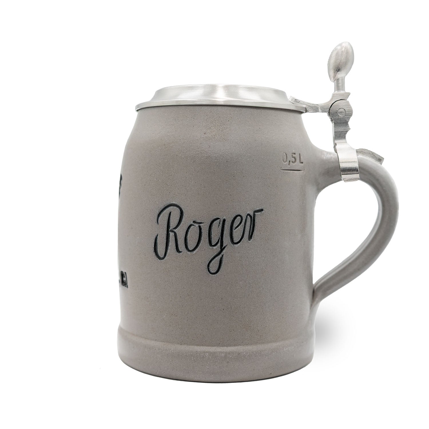 Traditioneller Bierkrug mit San Francisco 49ers-Logo, rotem Emblem, Zinndeckel und optionaler Gravur, 0,5 l Steingut.