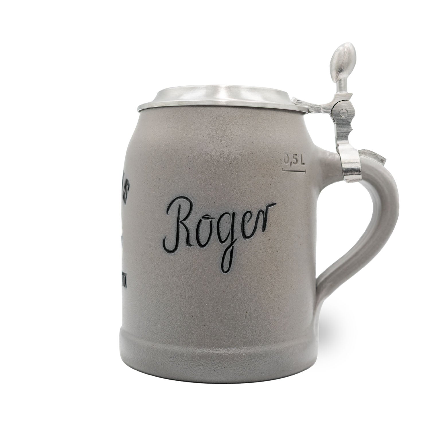 Steinbierkrug mit Tennessee Titans-Logo, rundem Zinndeckel und individueller Gravur, 0,5 Liter, in Handarbeit gefertigt.