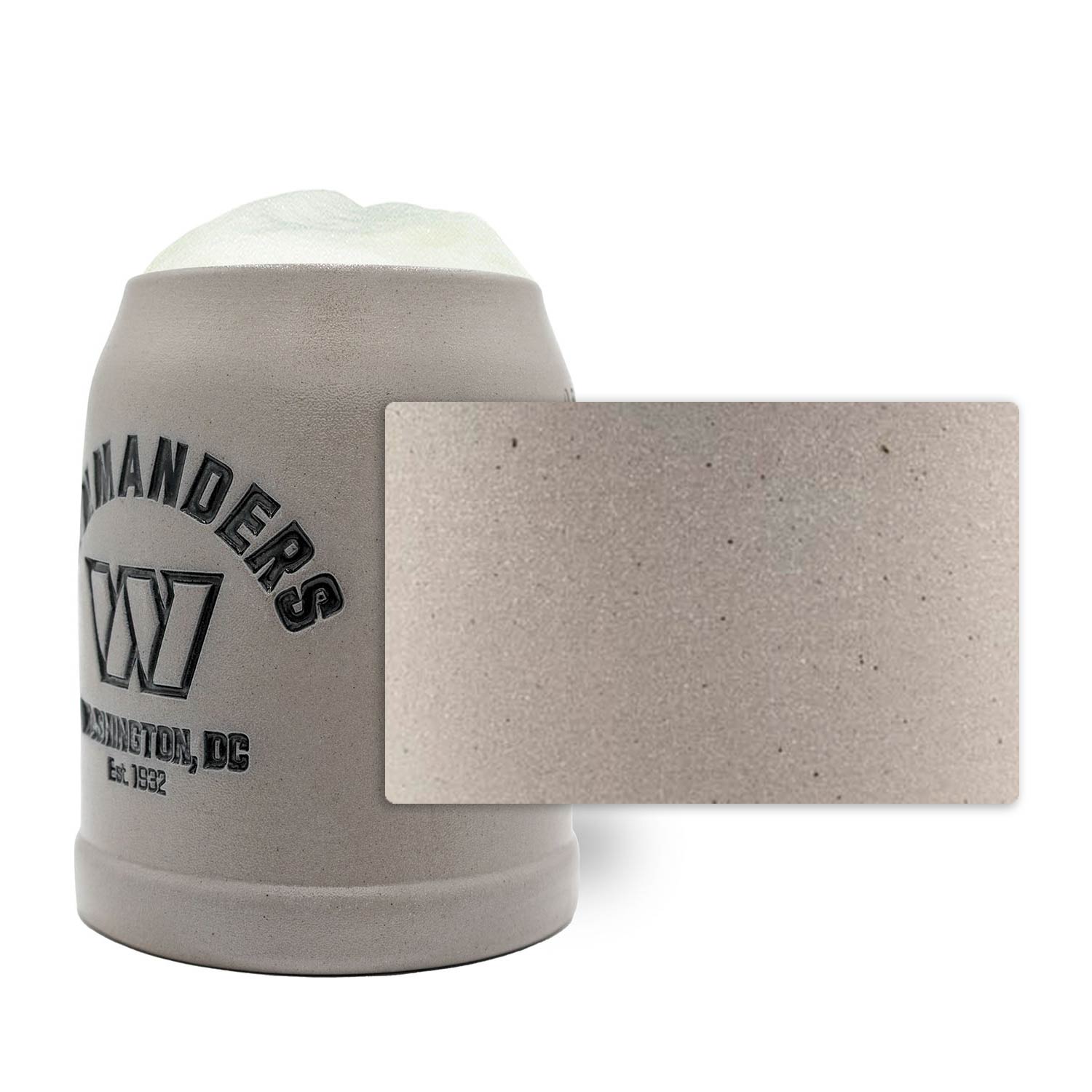 Steinkrug mit Washington Commanders Logo, gravierbare Fläche, optional mit Zinndeckel, Fassungsvermögen 0,5 l.