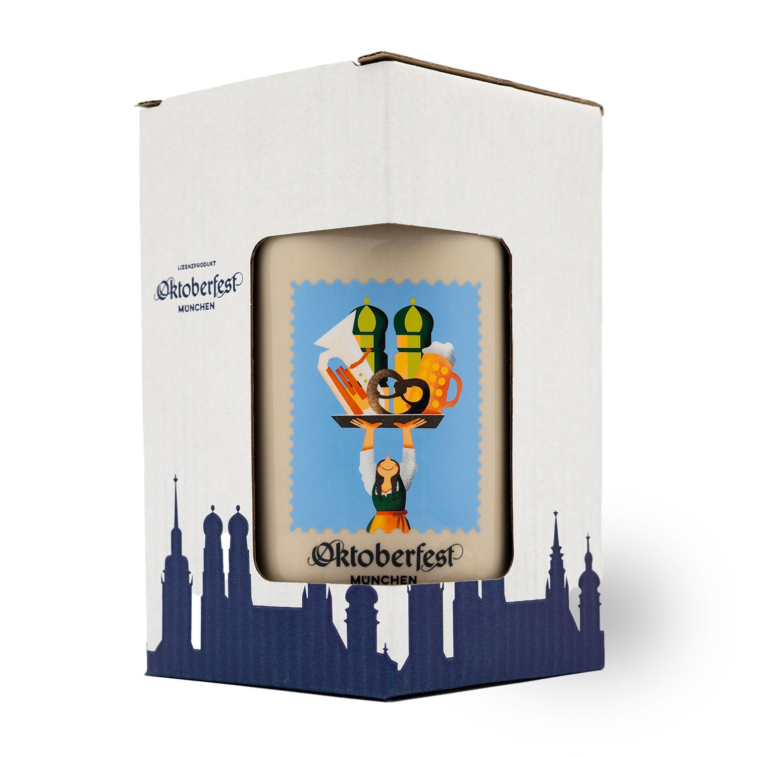 Oktoberfestkrug 2025 mit Zinndeckel in Originalverpackung – offizielles Wiesn-Lizenzprodukt, ideale Geschenk- und Sammlerware.