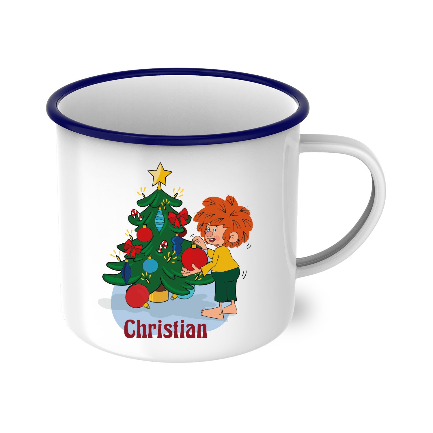 ®Pumuckl Emaille-Tasse "Weihnachten" personalisierbar
