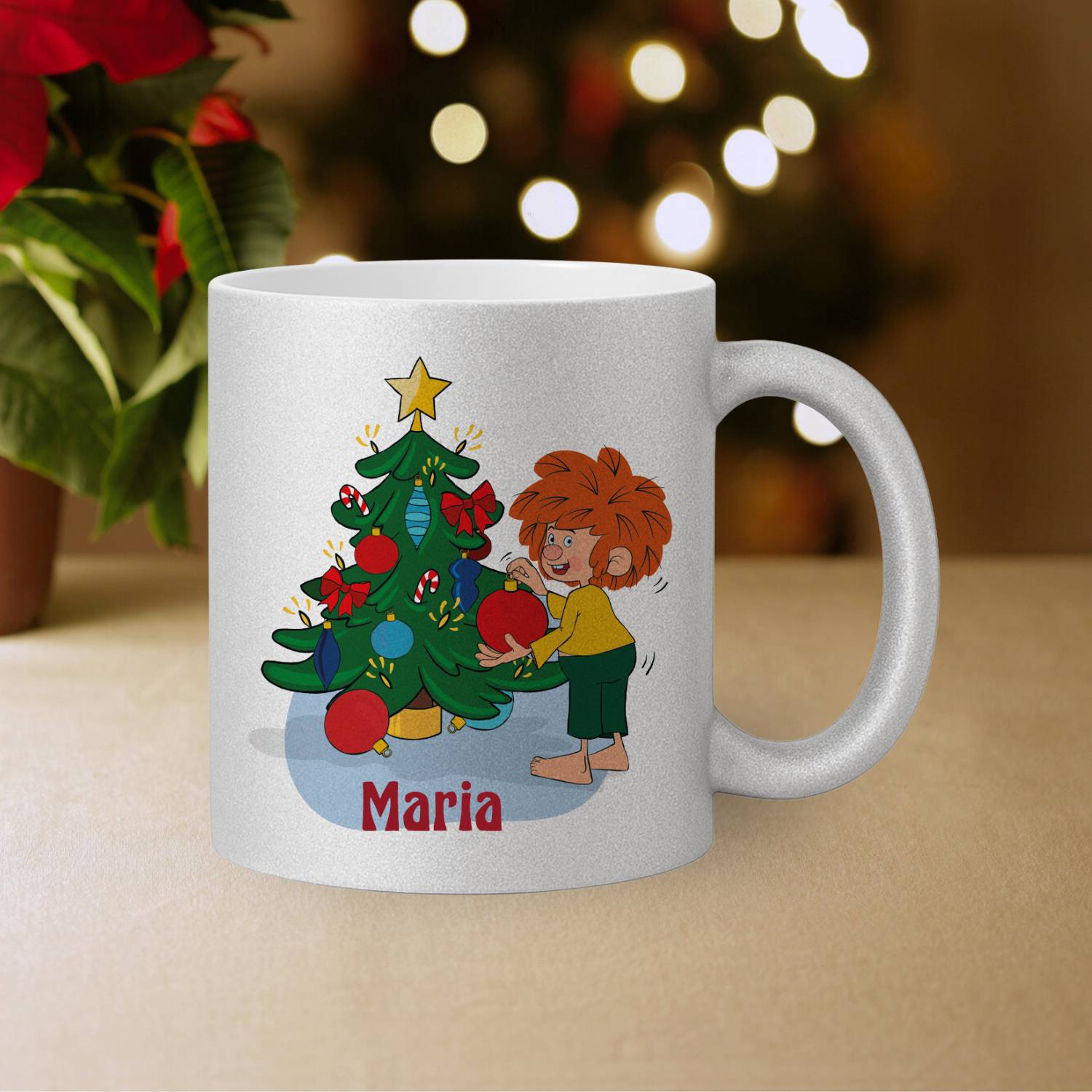 ®Pumuckl Tasse "Glitzer Weihnachten" personalisierbar