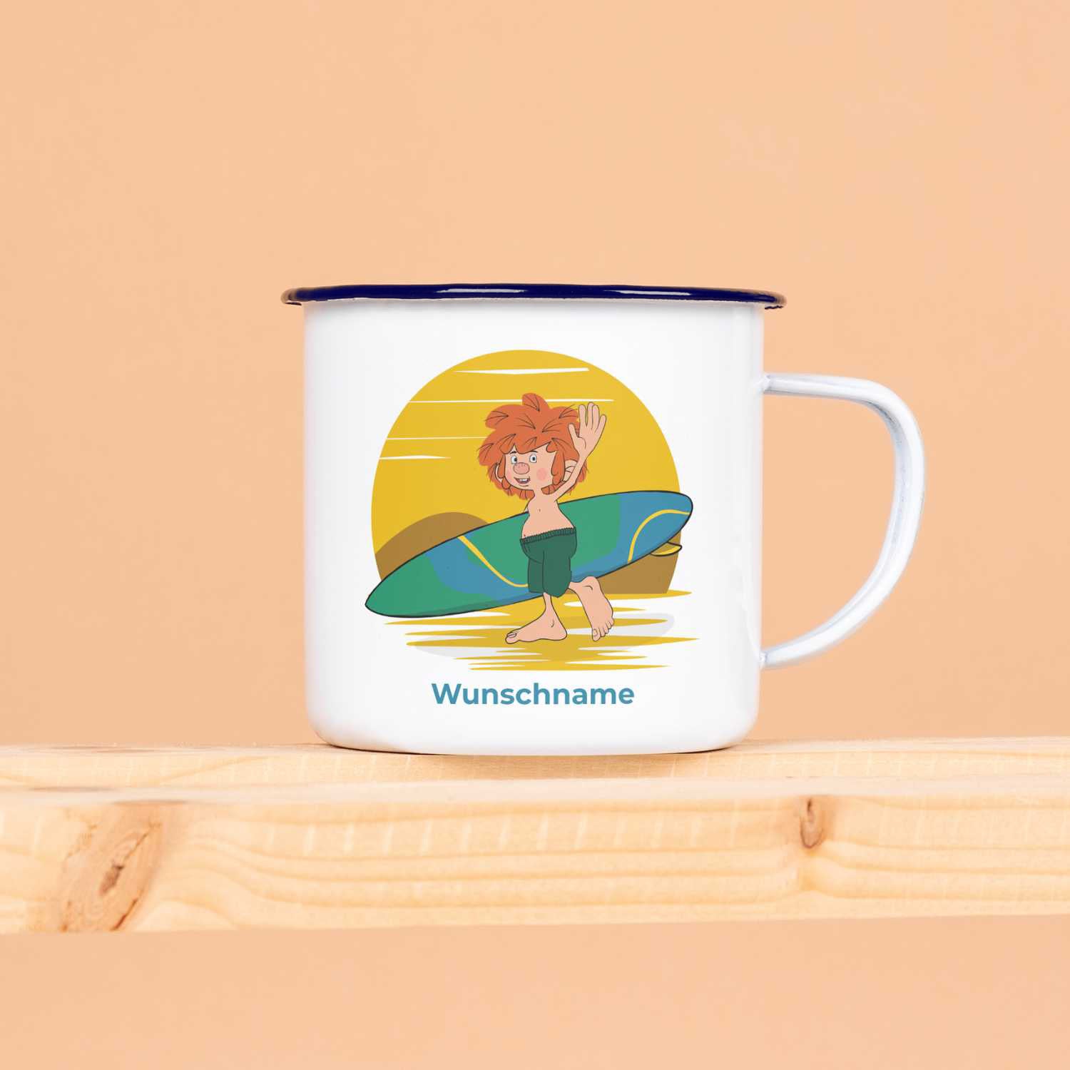 ®Pumuckl Emaille-Tasse "Surfer"