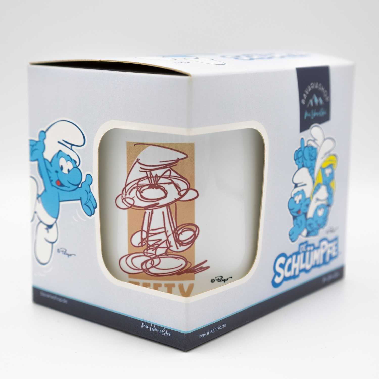Emaille-Tasse mit blauem Rand, Schlumpf-Motiv und ZEFIX-Schriftzug, offiziell lizenziert, ca. 330 ml, Ø 8 cm