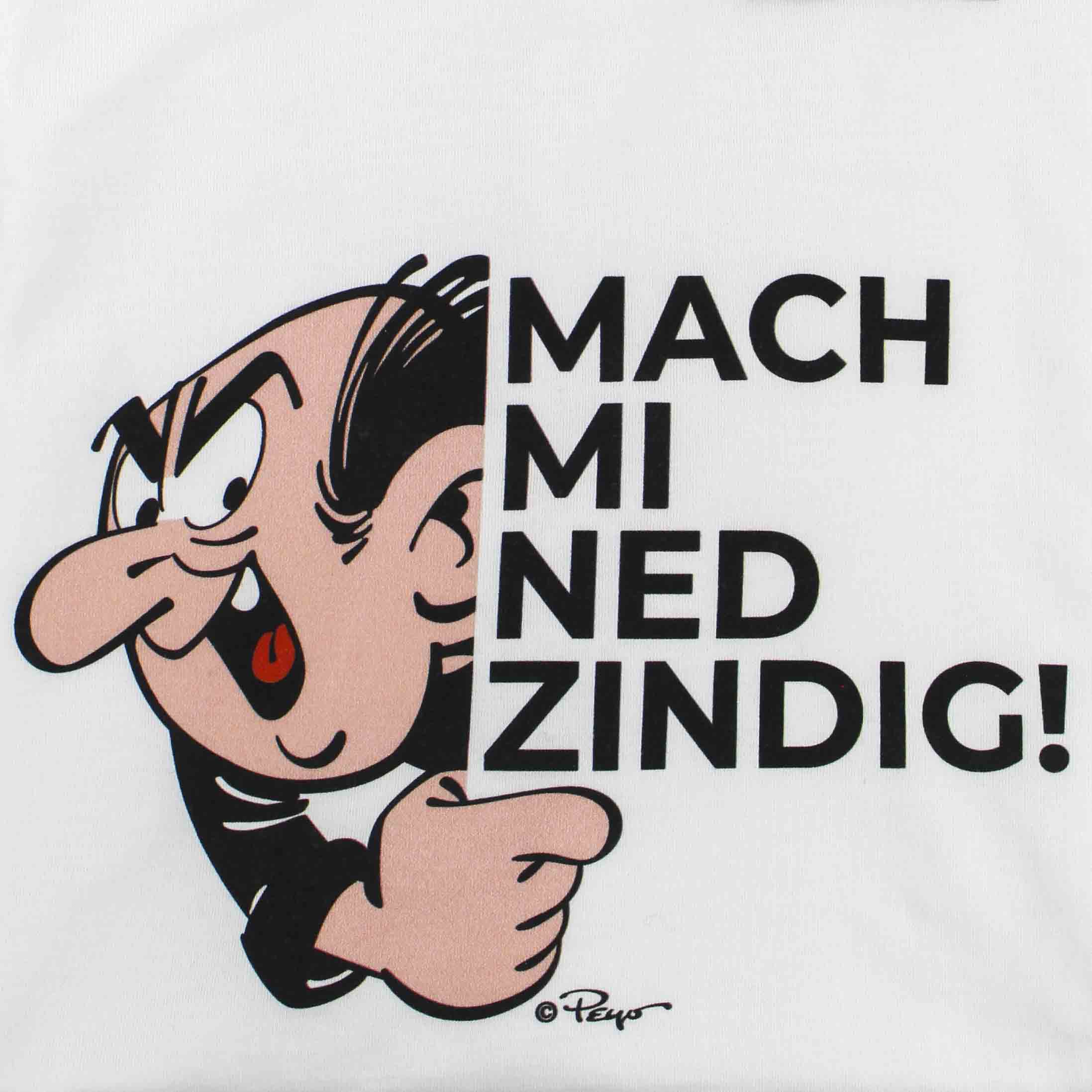 Herren T-Shirt mit Frontprint „Mach mi ned zindig“ und Gargamel-Motiv, aus 100 % Bio-Baumwolle.
