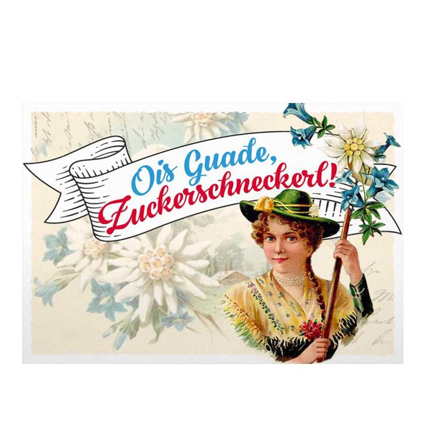 Doppelkarte mit veredeltem Glitter-Motiv und Schriftzug „Zuckerschneckerl“, inkl. weißem Kuvert, 12 x 17,5 cm.