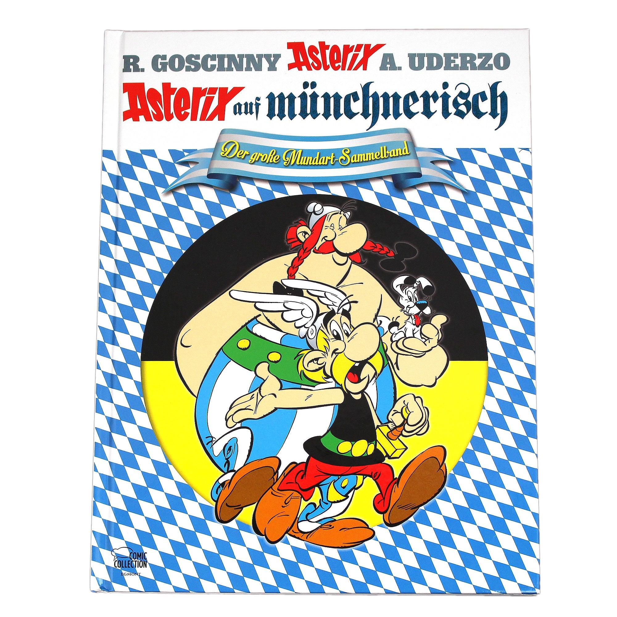 Comic-Sammelband mit Bayern-Motiv, Asterix-Figuren im Dialektstil, farbiges Cover, Hardcover, 98 Seiten.