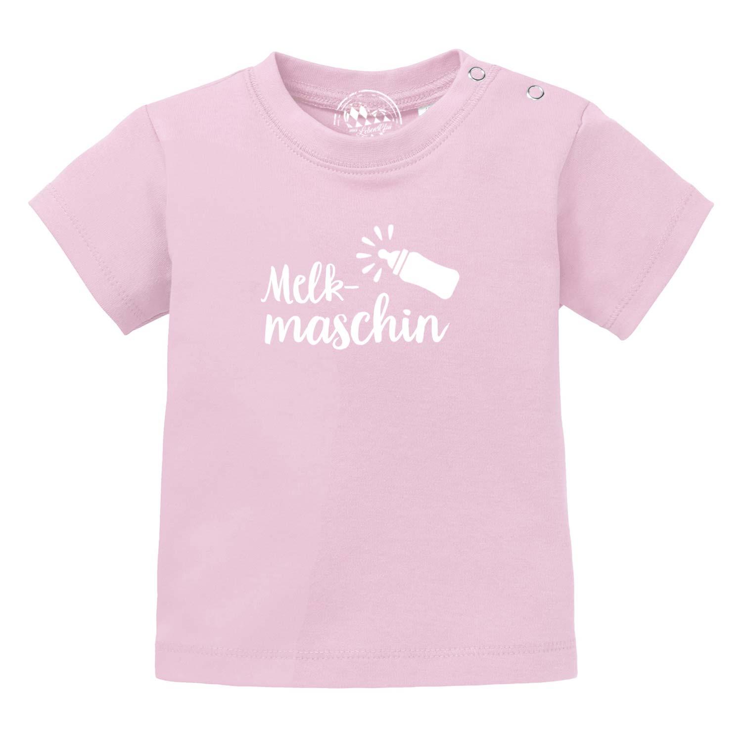 Baby-T-Shirt mit „Melkmaschin“-Schriftzug, Rundhals, Siebdruck, aus 100 % Bio-Baumwolle, kurzärmelig