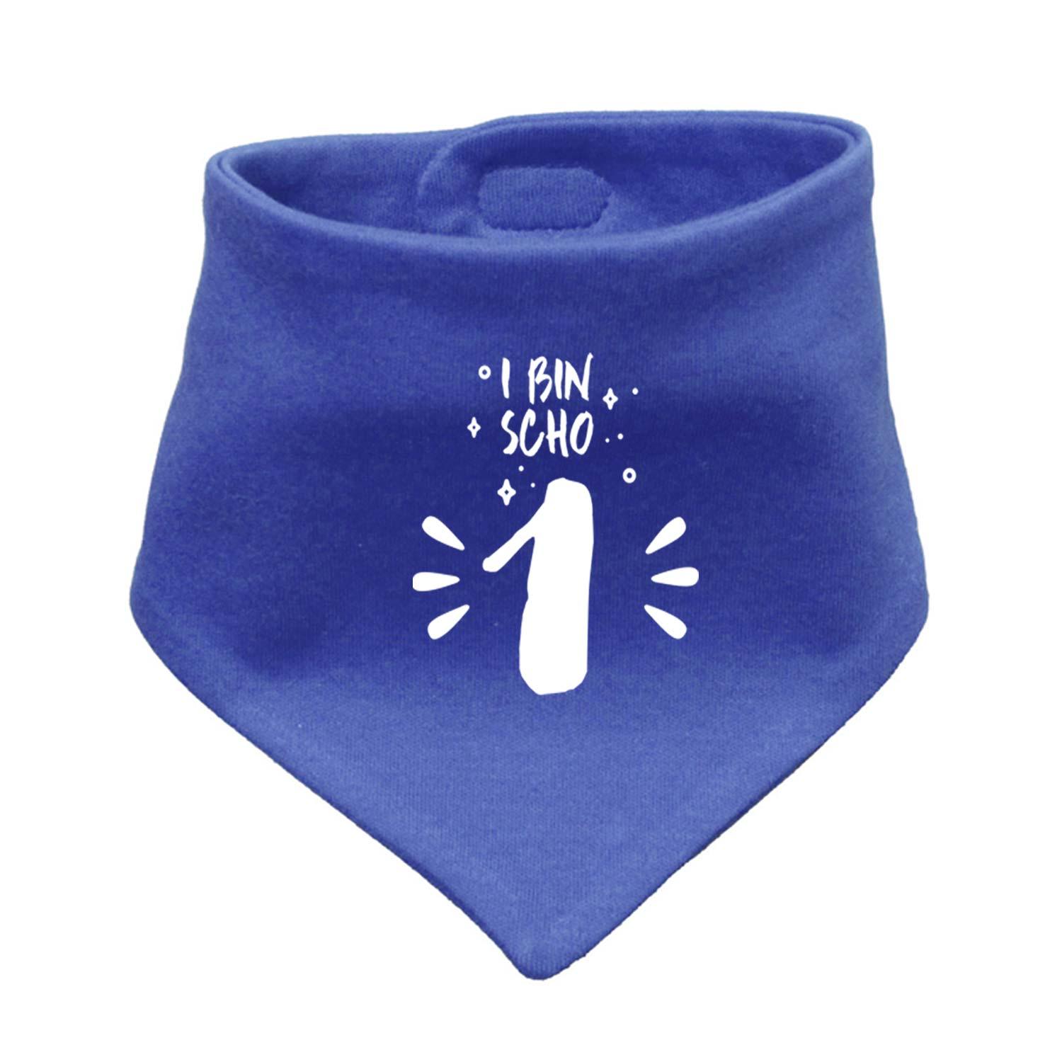 Babyhalstuch I bin scho 1 in kräftigem Blau mit weißem Aufdruck der Zahl Eins und Glitzer