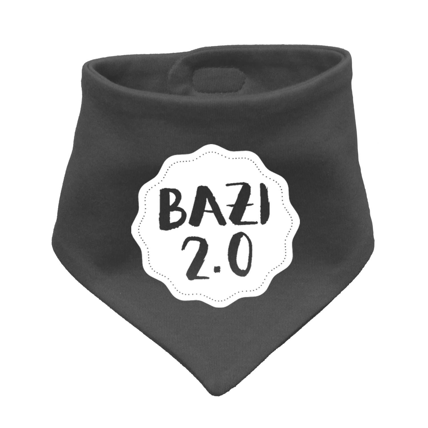Dunkelgraues Babyhalstuch Bazi 2.0 mit weißem Aufdruck und geschwungenem Rand für Babys und Kleinkinder