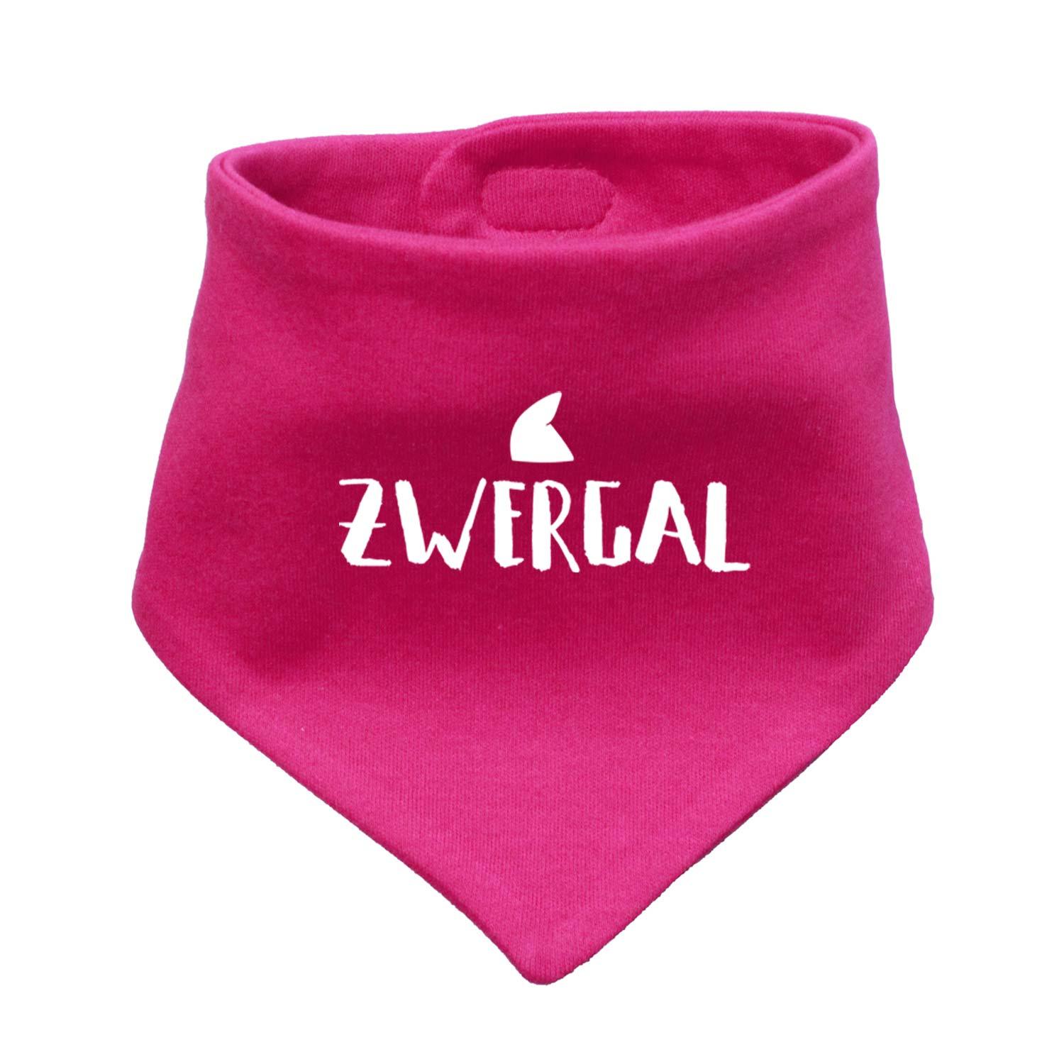 Pinkes Babyhalstuch "Zwergal" aus weichem Stoff mit weißer Aufschrift für Kleinkinder und Babys.