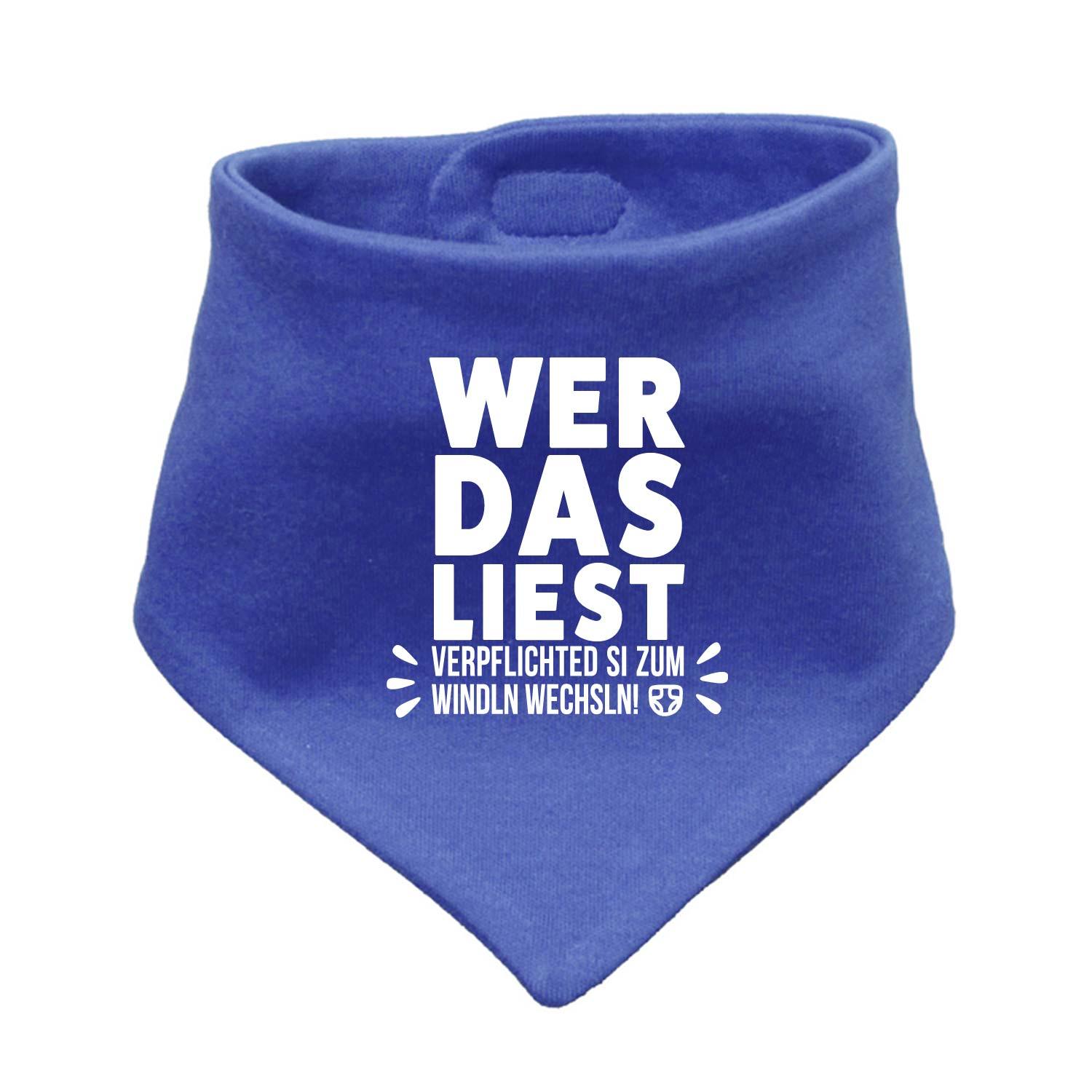 Dreieckiges Babyhalstuch in Rosa mit weißem Aufdruck „Windln wechsln!“, aus weicher Baumwolle, ca. 38 × 15 cm.