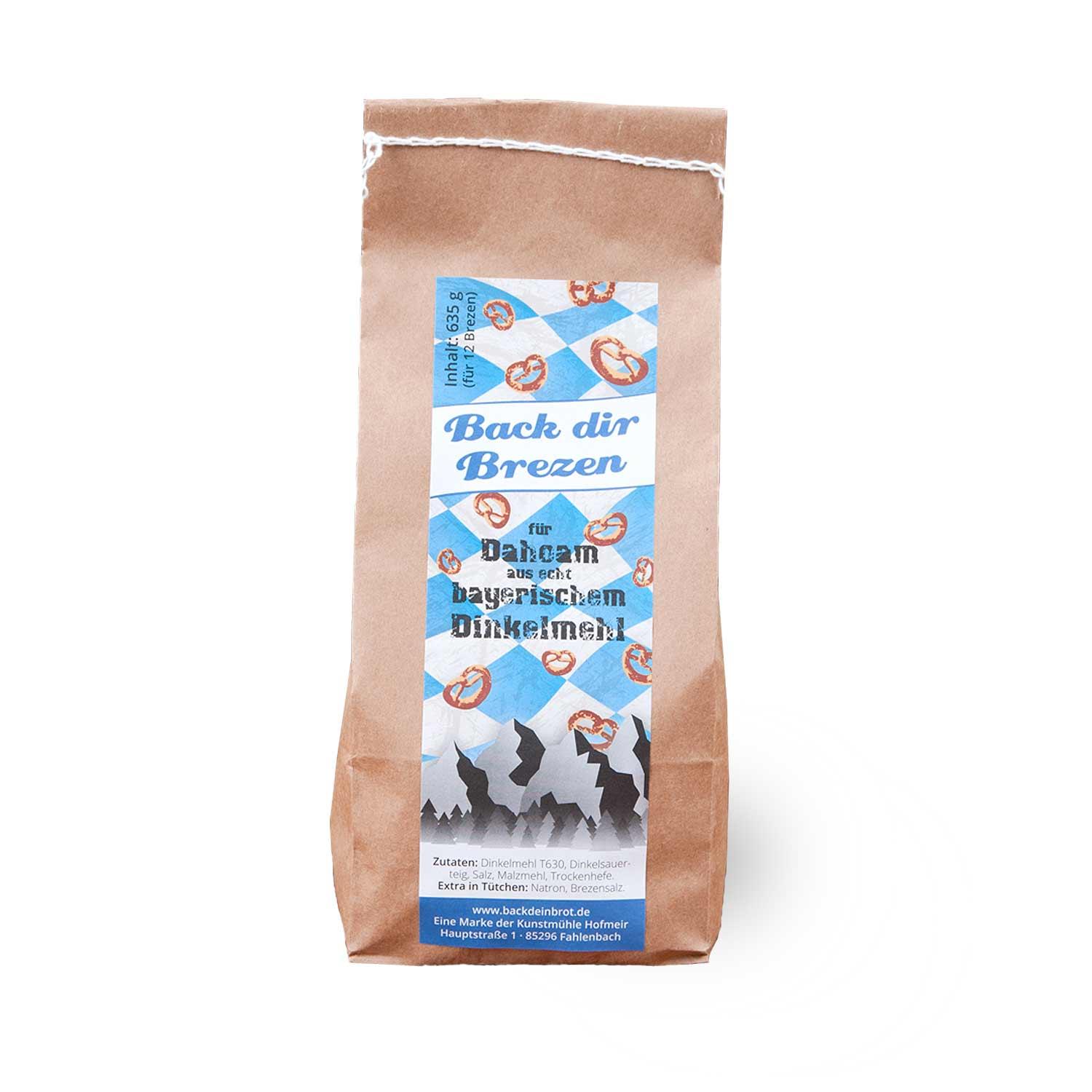 Backmischung für 12 goldbraune, traditionelle Brezn aus Dinkelmehl, regional hergestellt, Packungsinhalt 635 g.