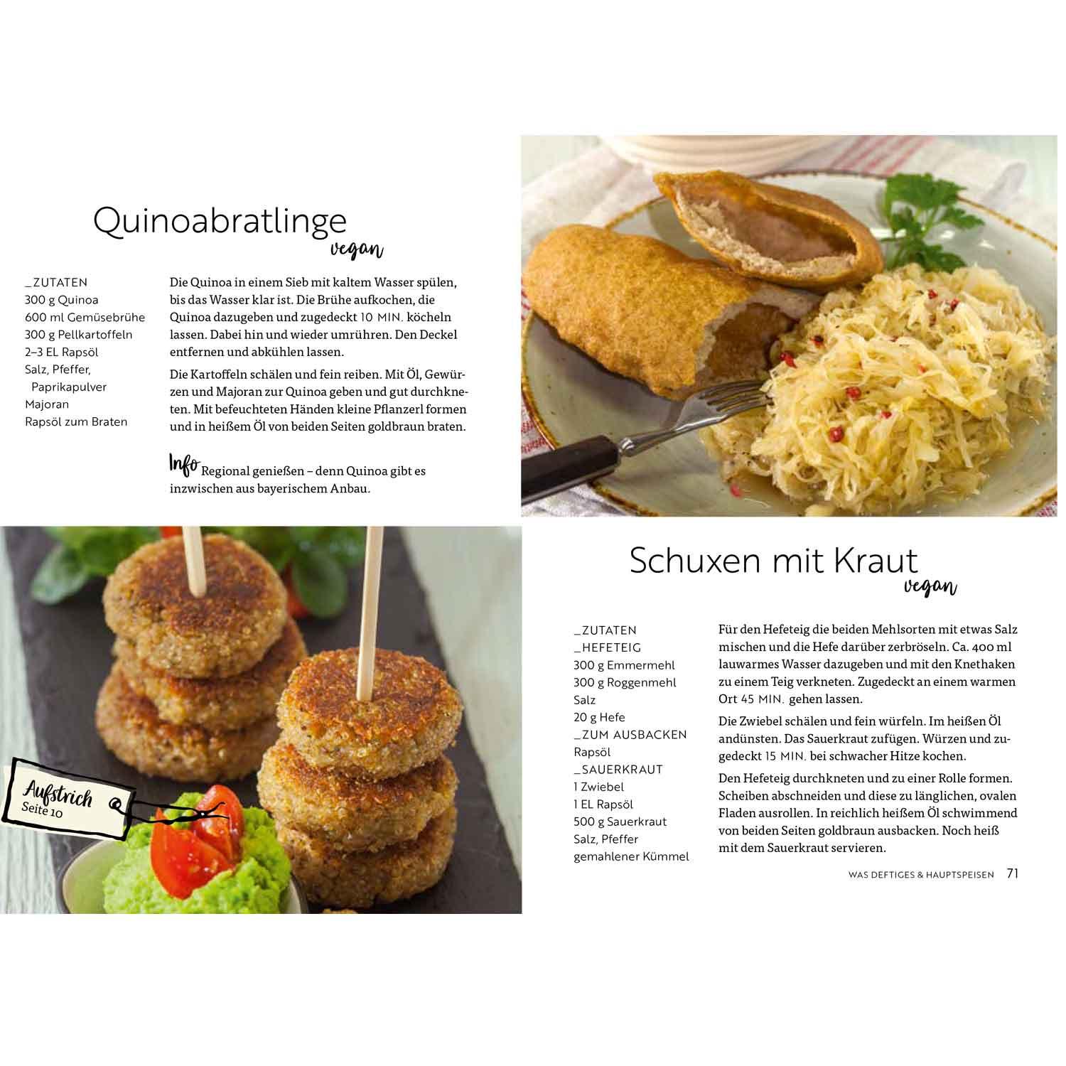 Kochbuch „Bayerisch Veggie“ mit Rezeptideen ohne Fleisch, hochwertiger Einband in Schweizer Broschur.